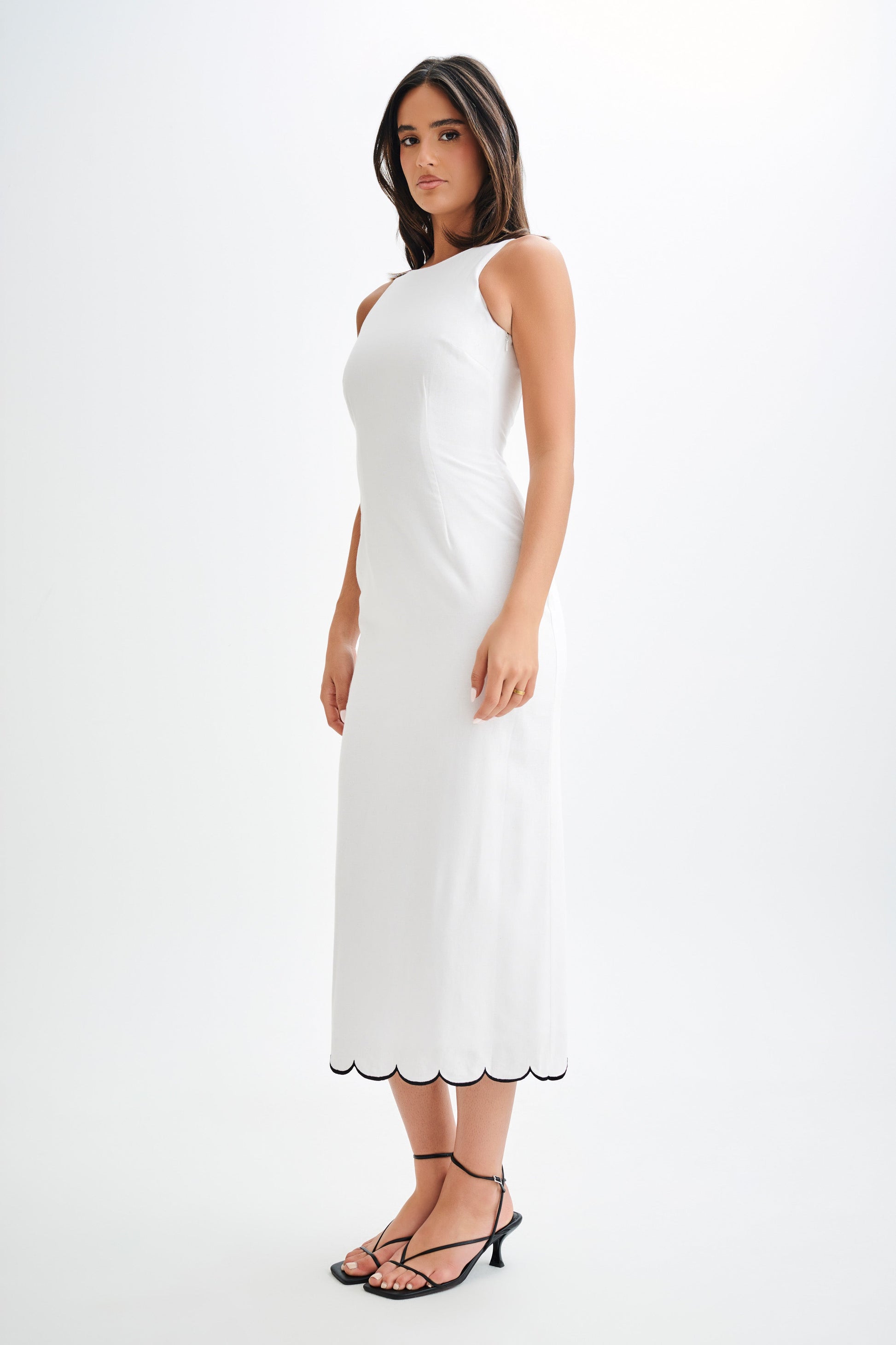 Sofiane Scalloped Linen Midi Dress - Ivory #4