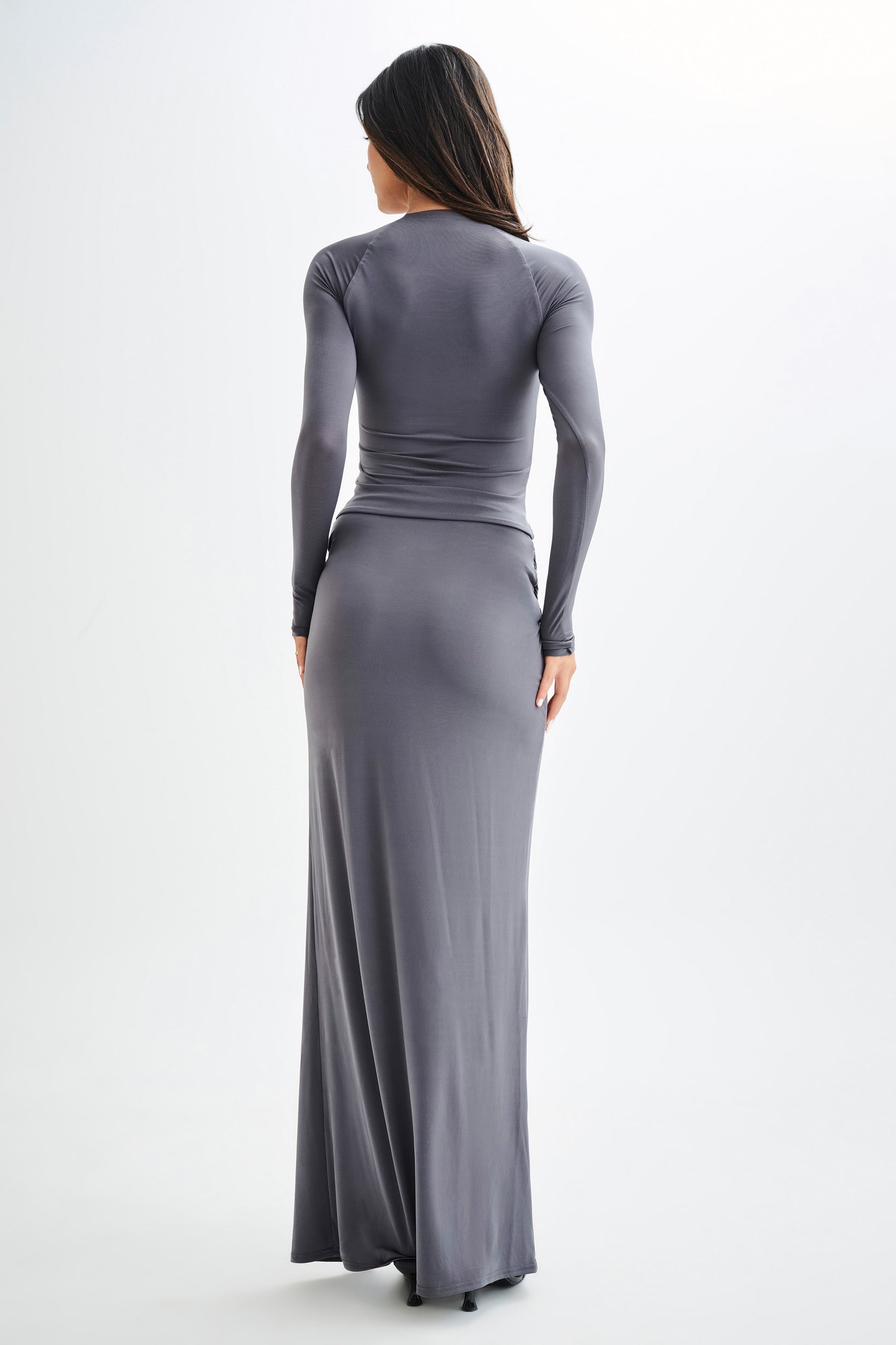 Bronwyn Slinky Ruched Maxi Skirt With Split - Charcoal #6
