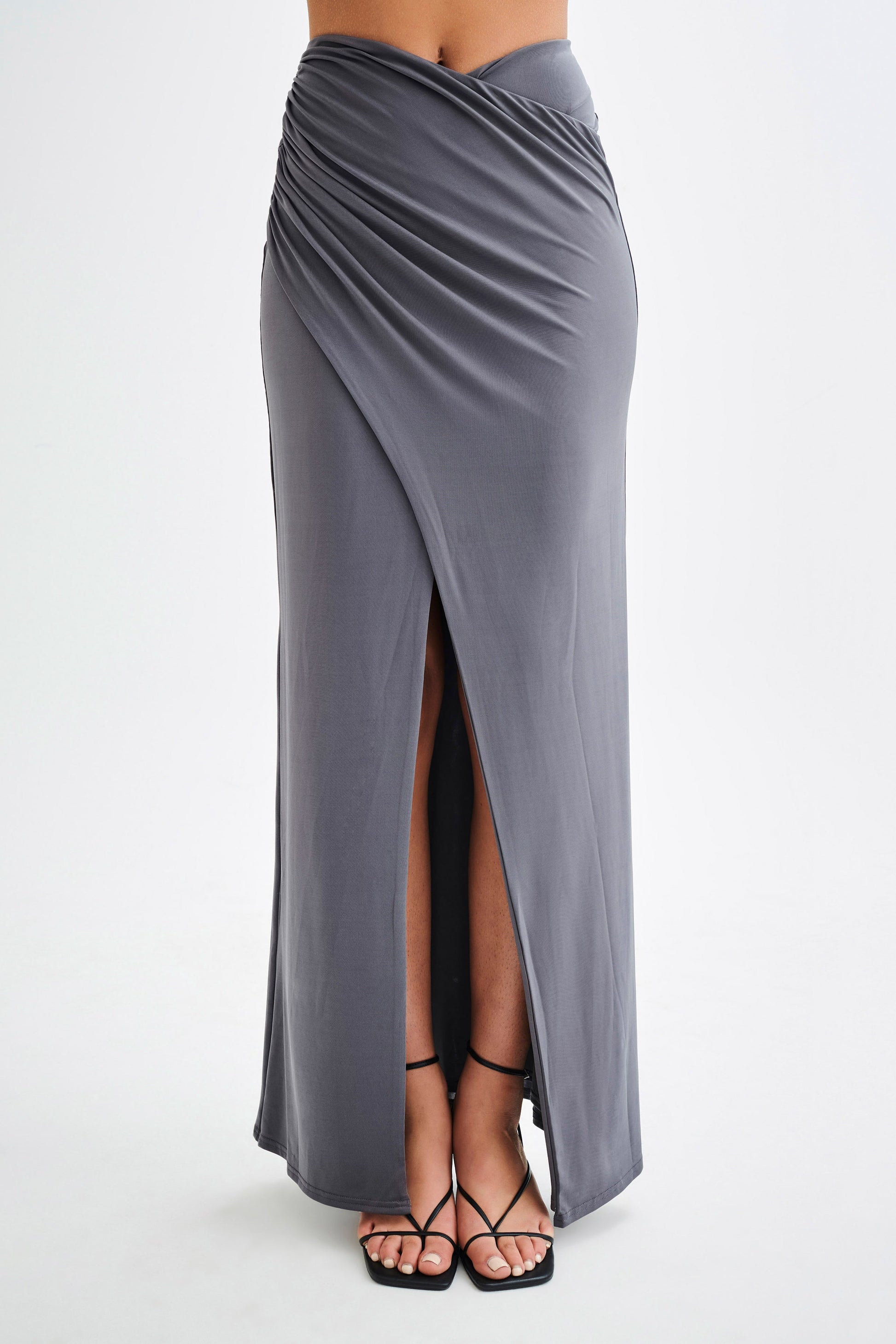 Bronwyn Slinky Ruched Maxi Skirt With Split - Charcoal #2