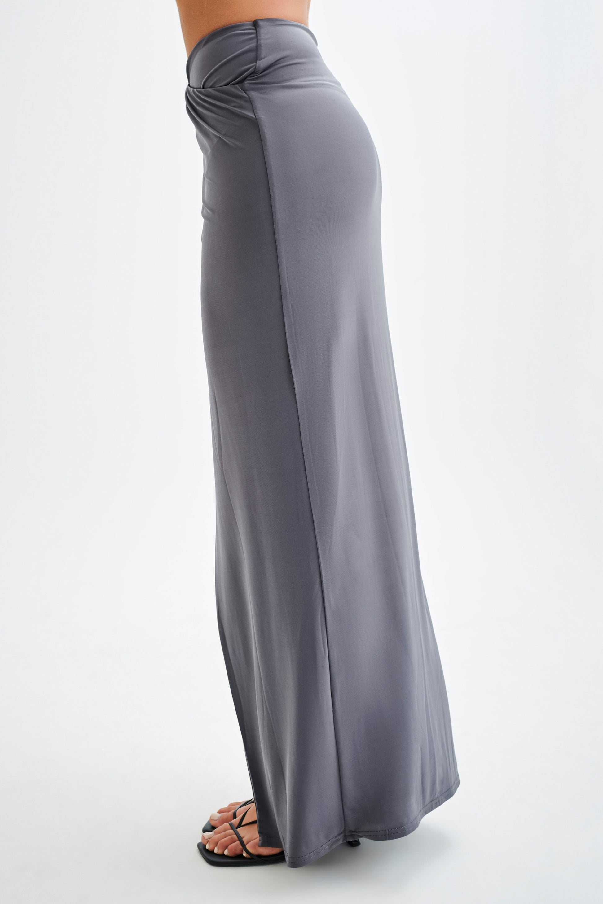 Bronwyn Slinky Ruched Maxi Skirt With Split - Charcoal #8
