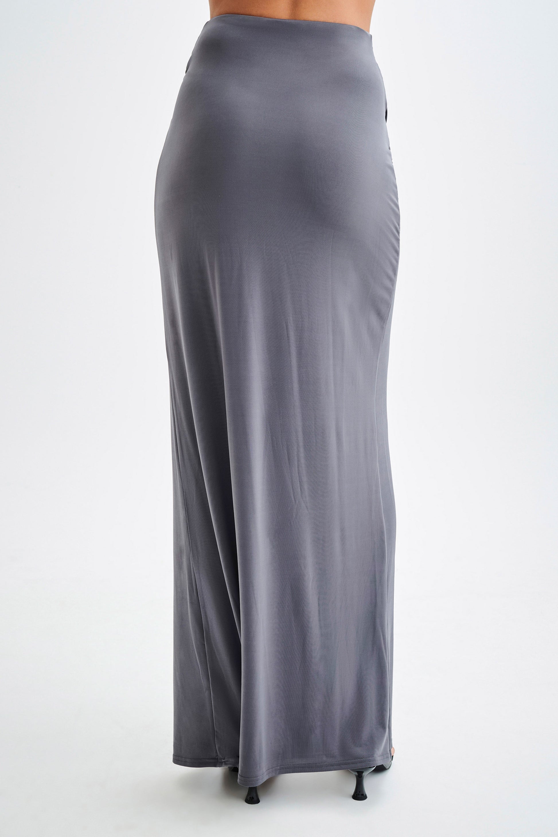 Bronwyn Slinky Ruched Maxi Skirt With Split - Charcoal #3