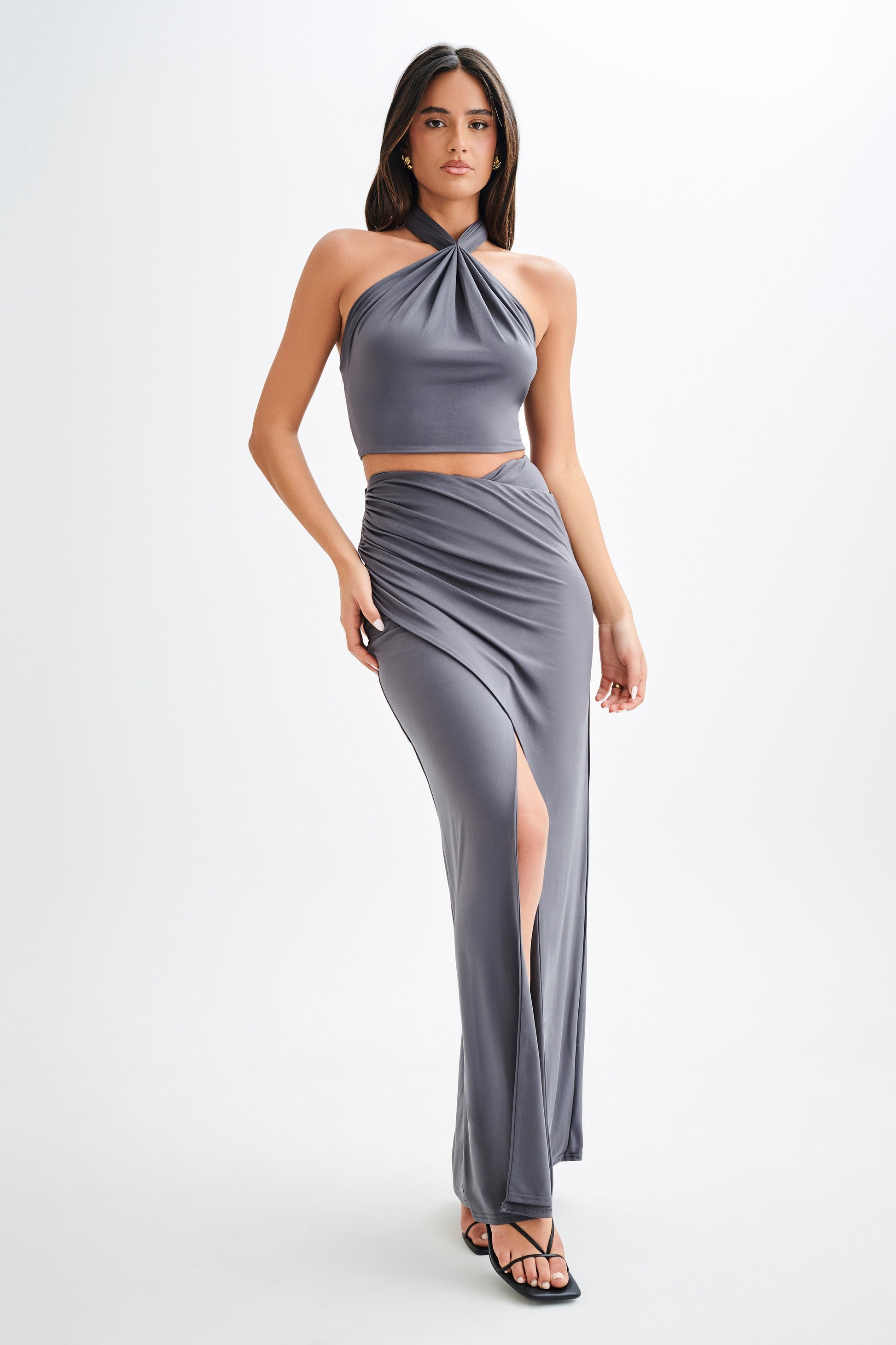 Bronwyn Slinky Halter Crop Top - Charcoal #5