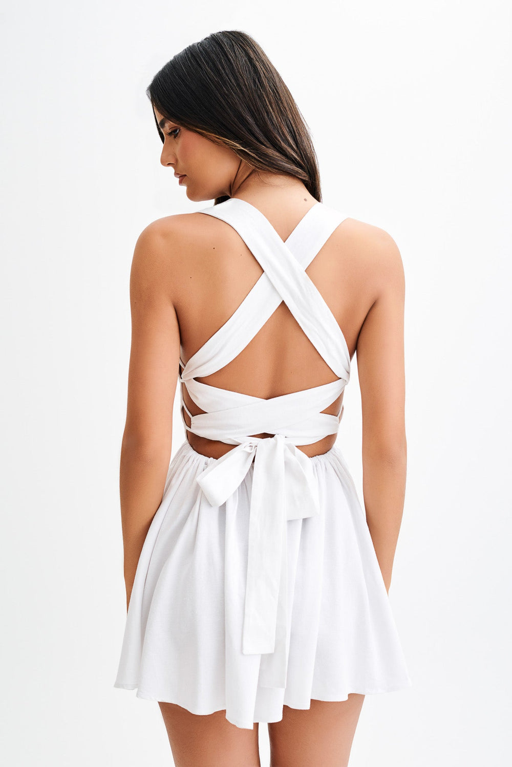 Loz Tie Back Linen Mini Dress - White