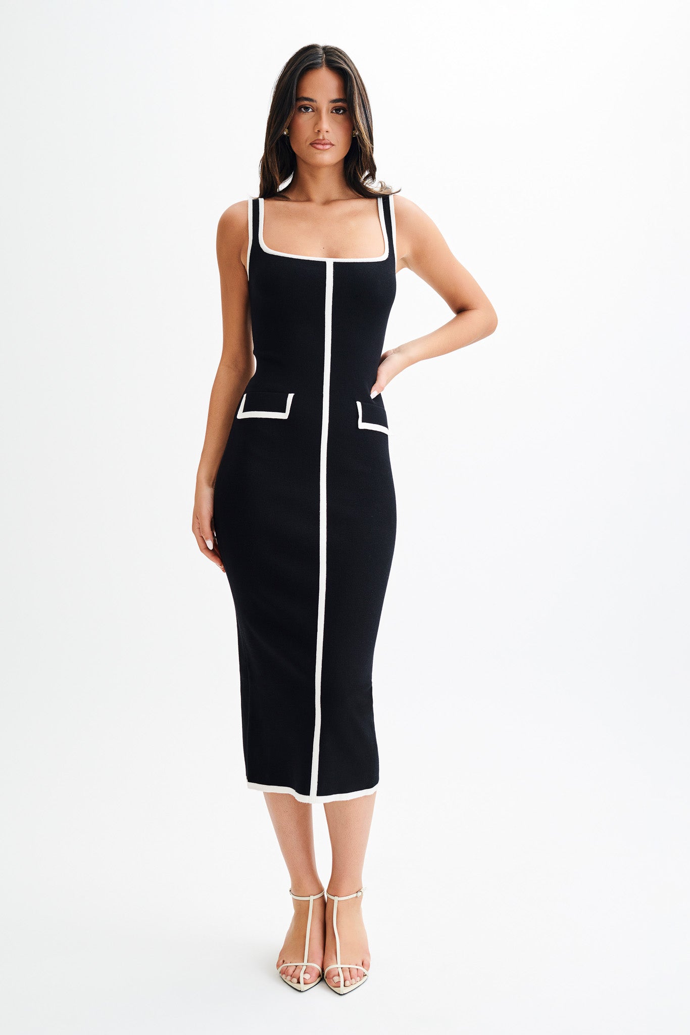 Eimear Contrast Knit Midi Dress - Black/White