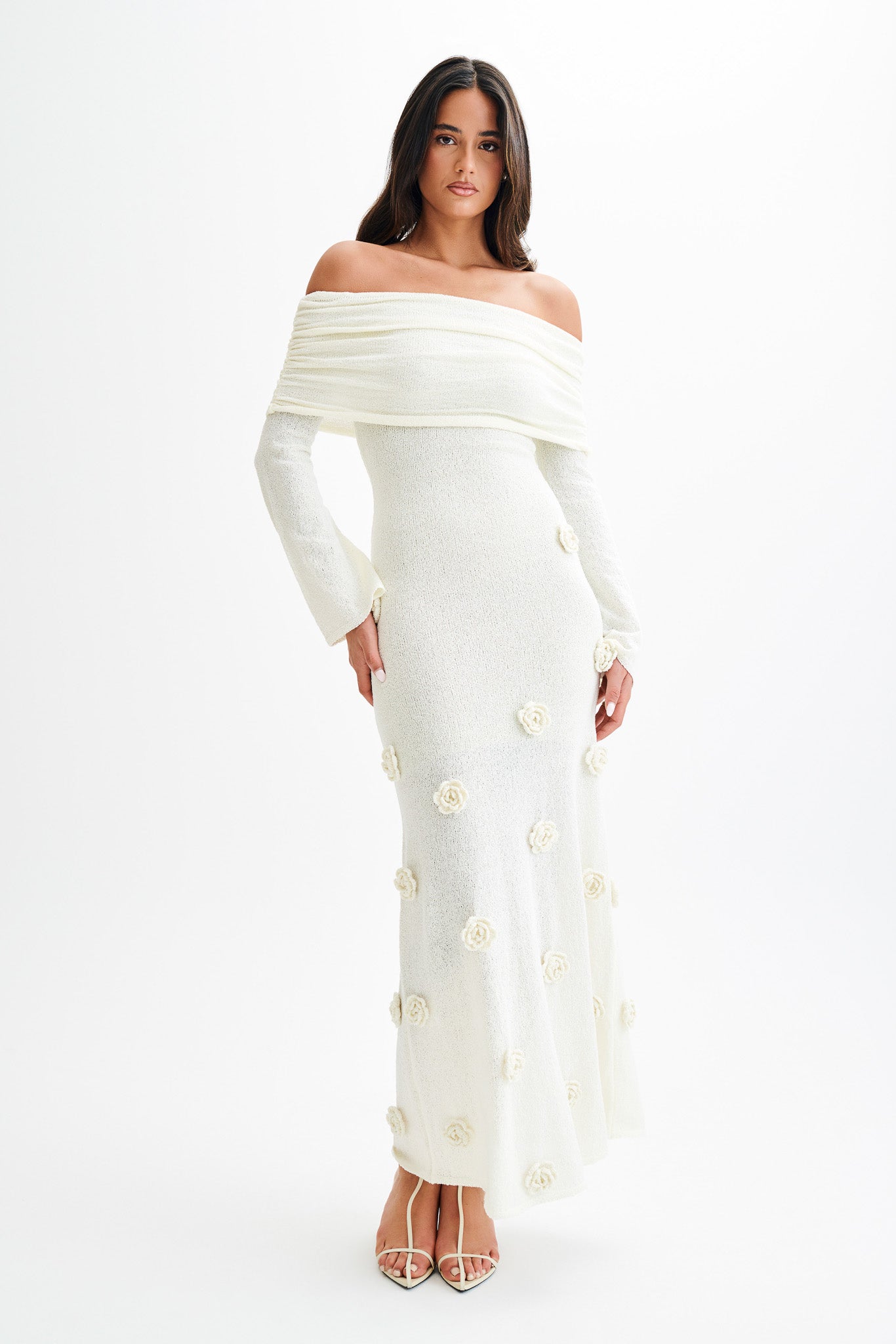 Kiki Off Shoulder Knit Rose Maxi Dress - Ivory #6