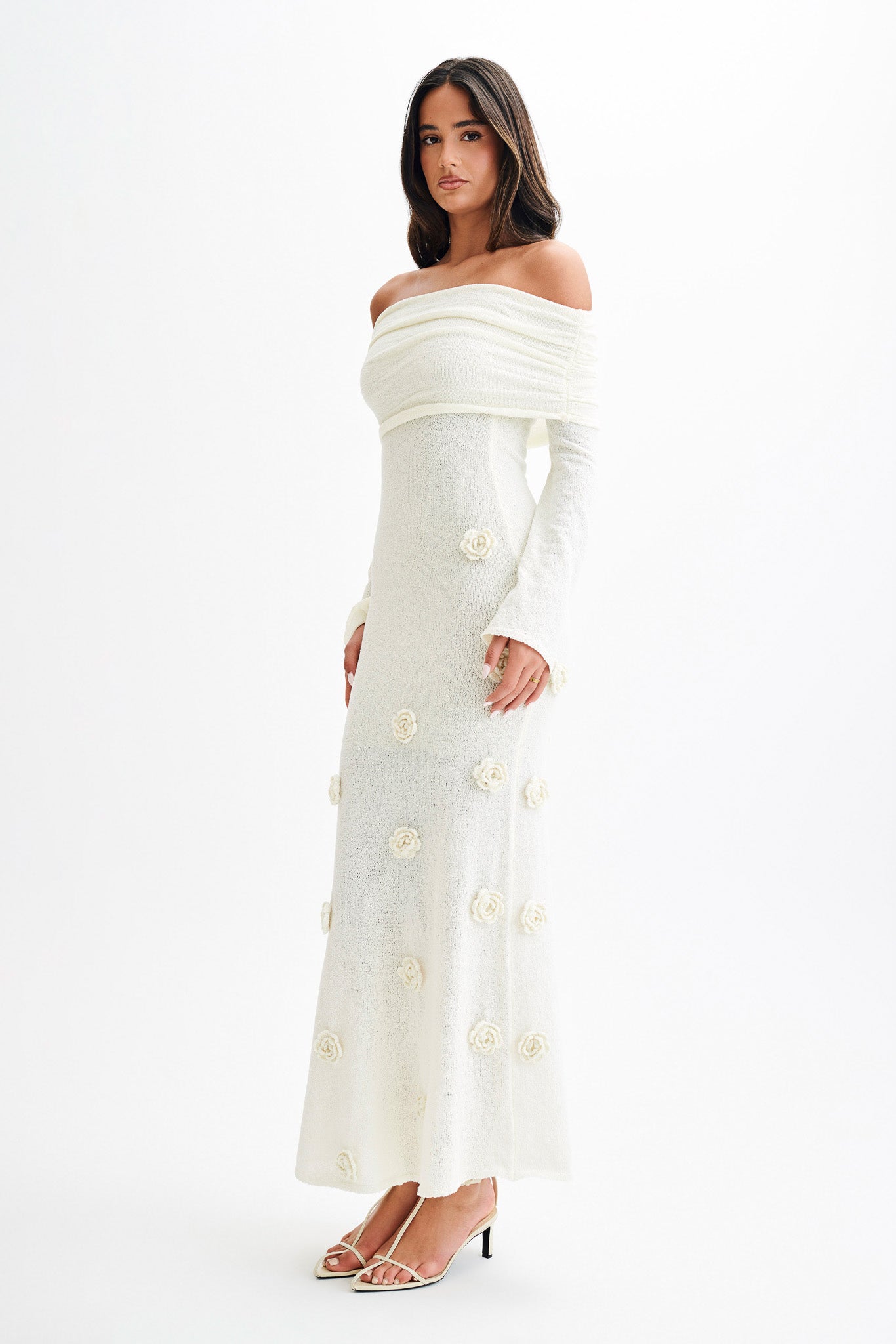 Kiki Off Shoulder Knit Rose Maxi Dress - Ivory #5