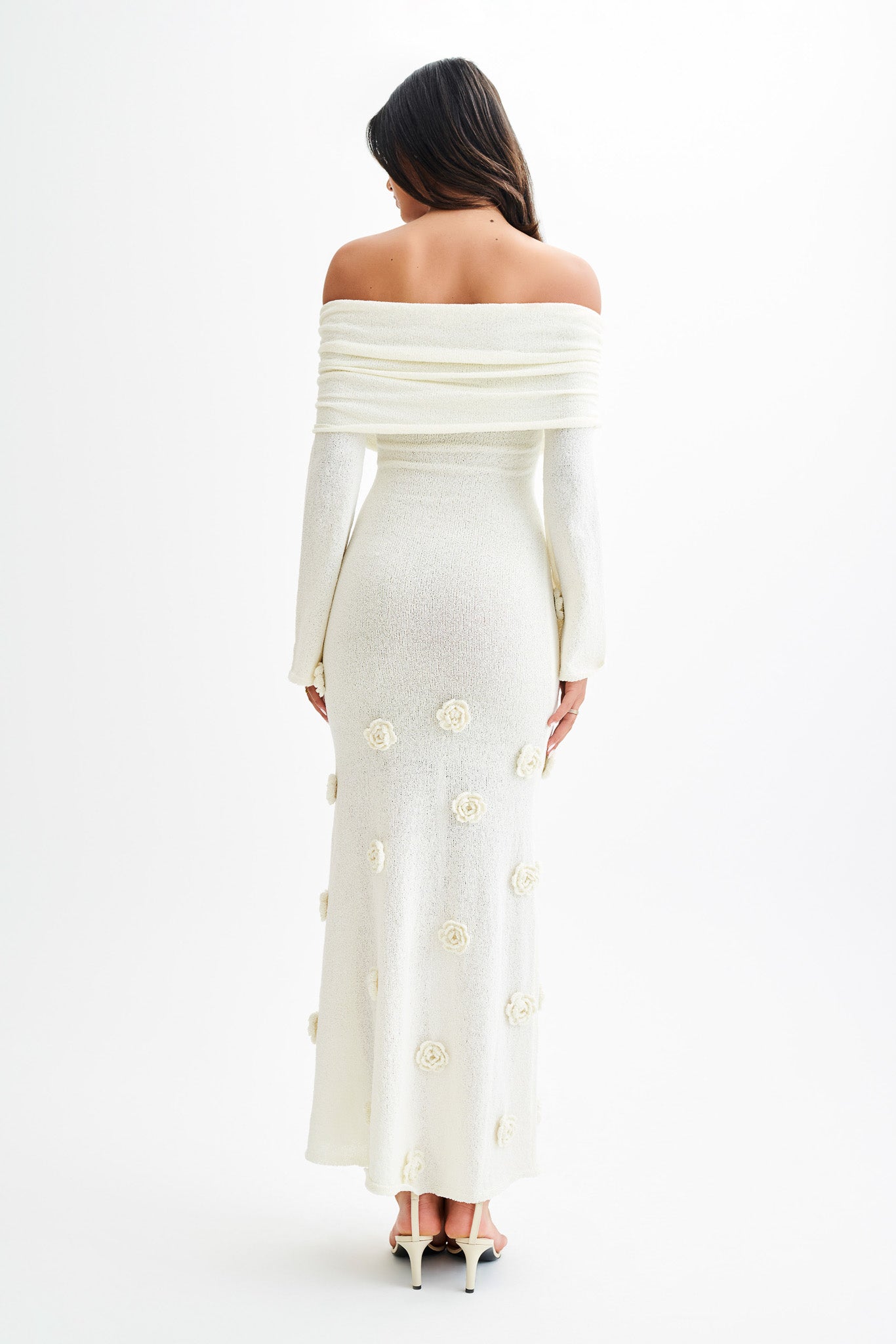 Kiki Off Shoulder Knit Rose Maxi Dress - Ivory #3