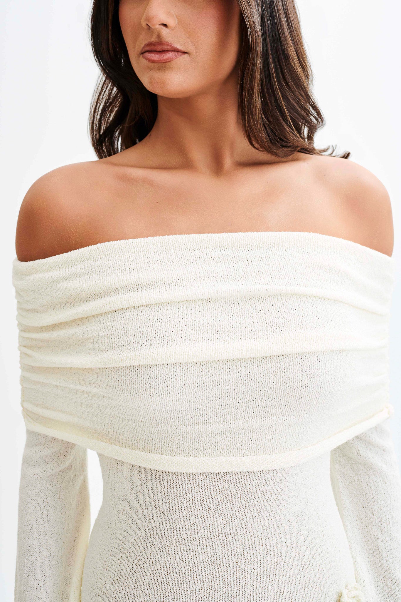 Kiki Off Shoulder Knit Rose Maxi Dress - Ivory #4