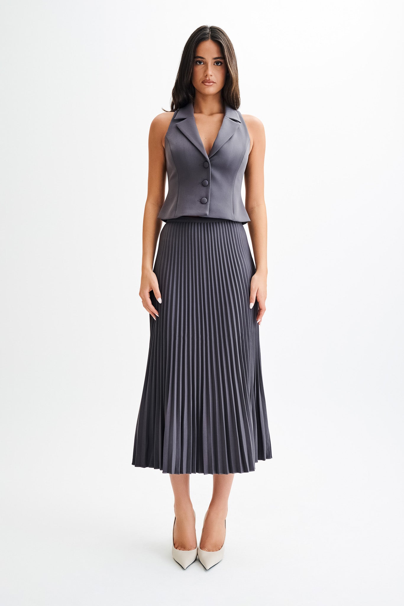 Twyla Pleated Suiting Maxi Skirt - Charcoal