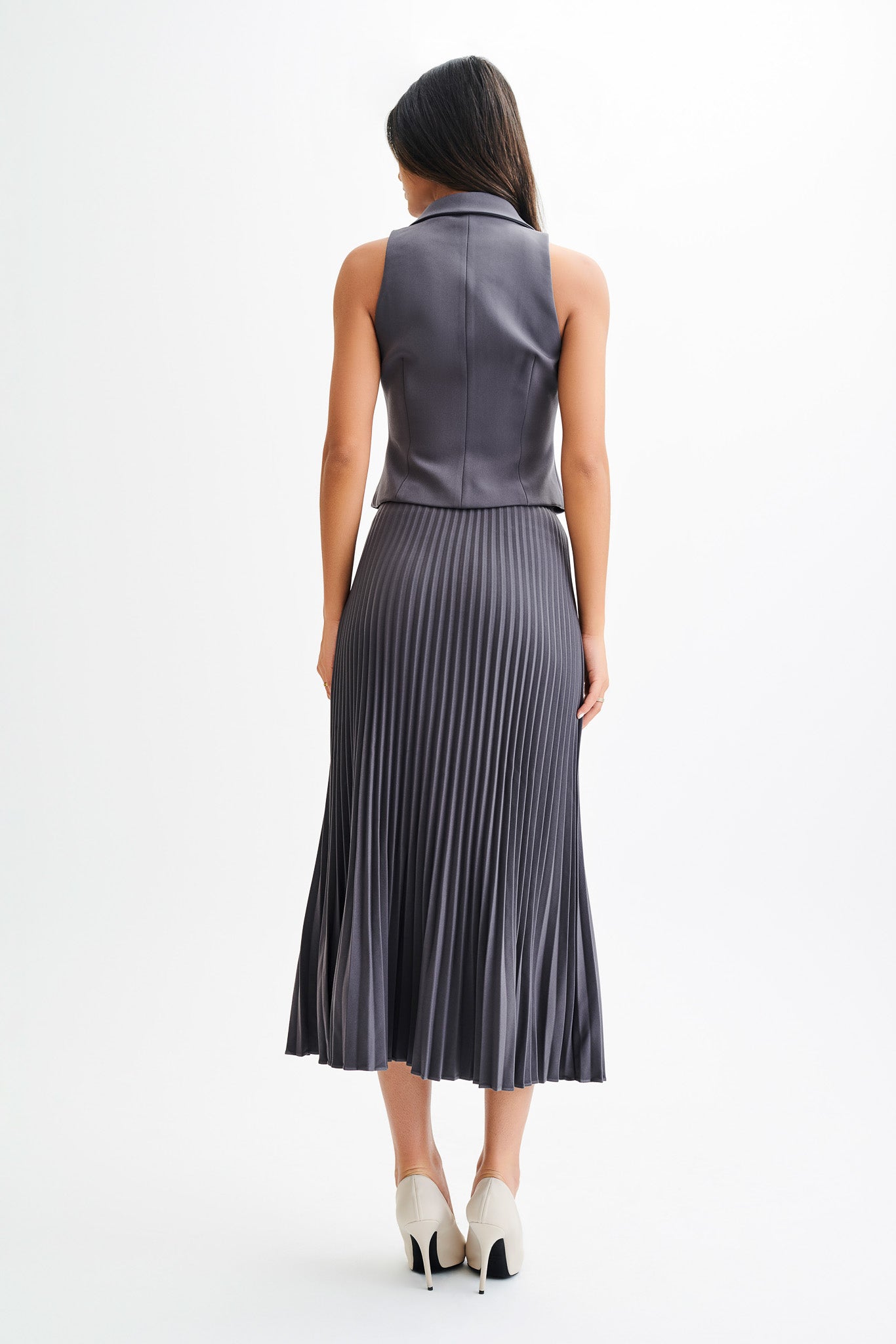 Twyla Pleated Suiting Maxi Skirt - Charcoal