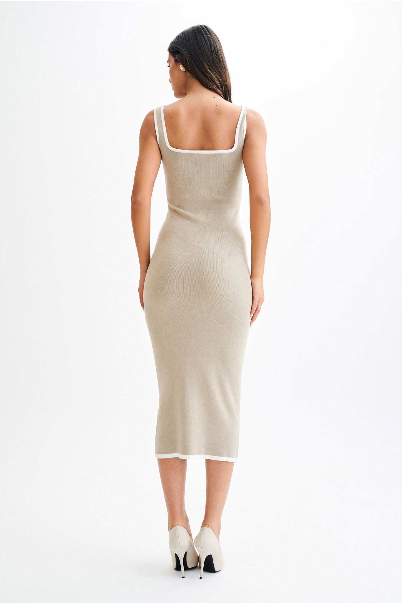 Eimear Contrast Knit Midi Dress - Taupe & Ivory #2