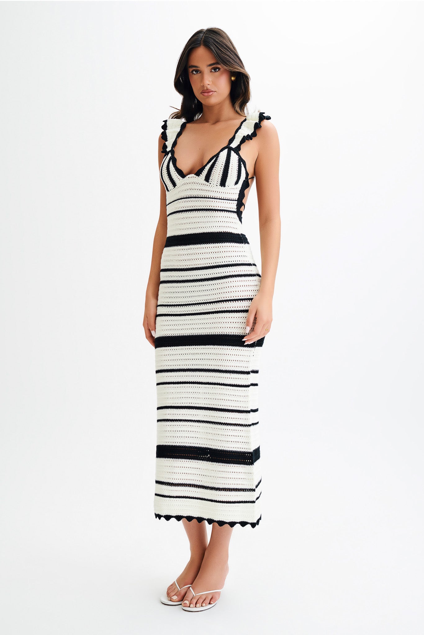 Perpetua Knit Contrast Maxi Dress - Black And White