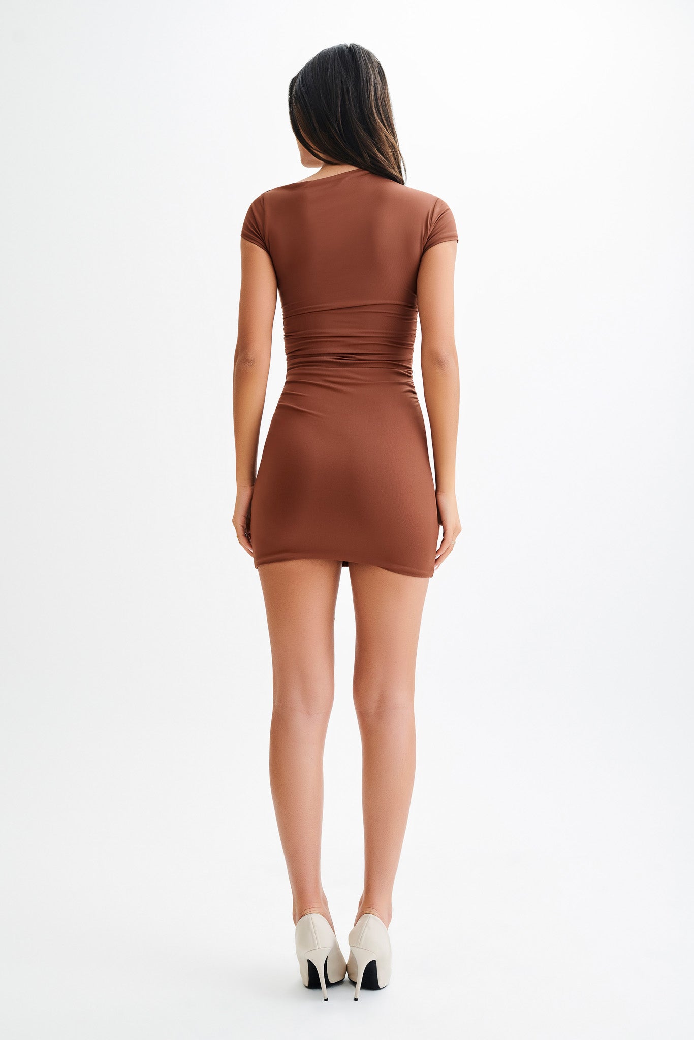 Cersei Ruched Cap Sleeve Mini Dress - Wood #6