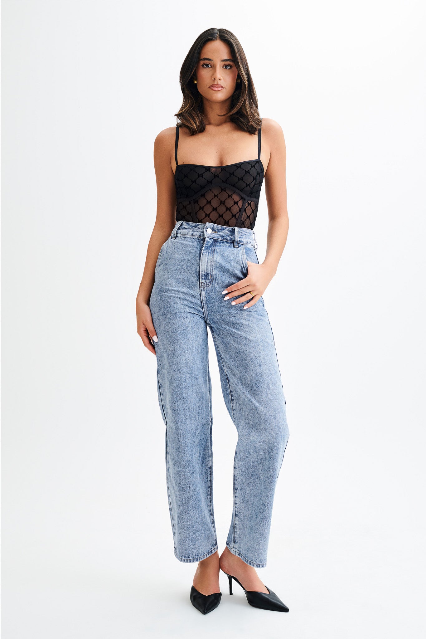 Amelia Monogram Bodysuit - Black #3