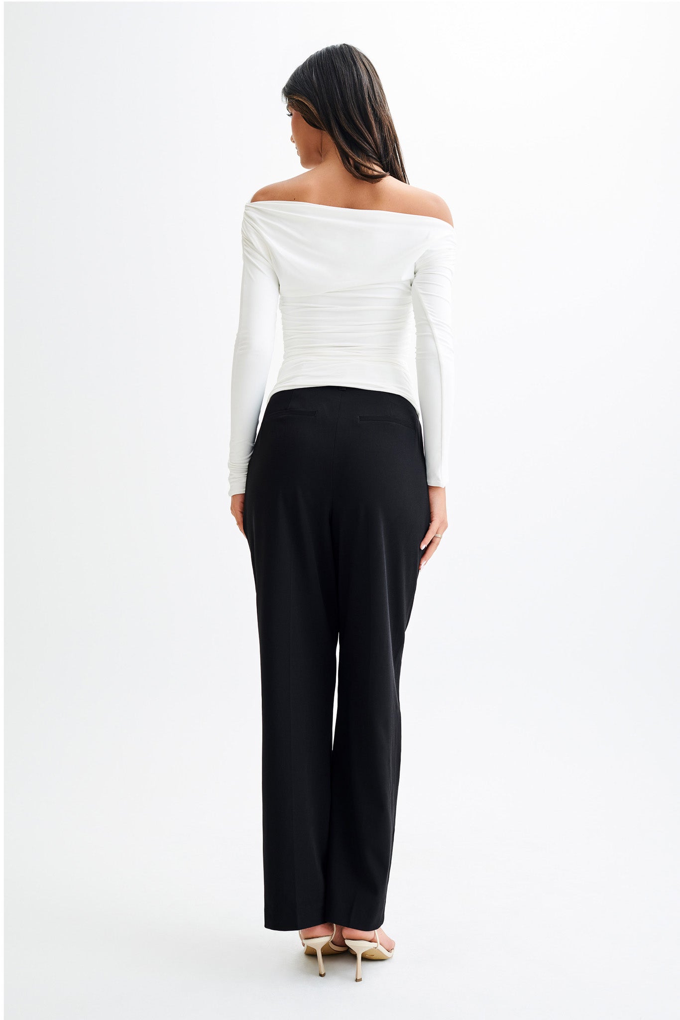 Alayna Long Sleeve Recycled Nylon Ruched Top - White #3