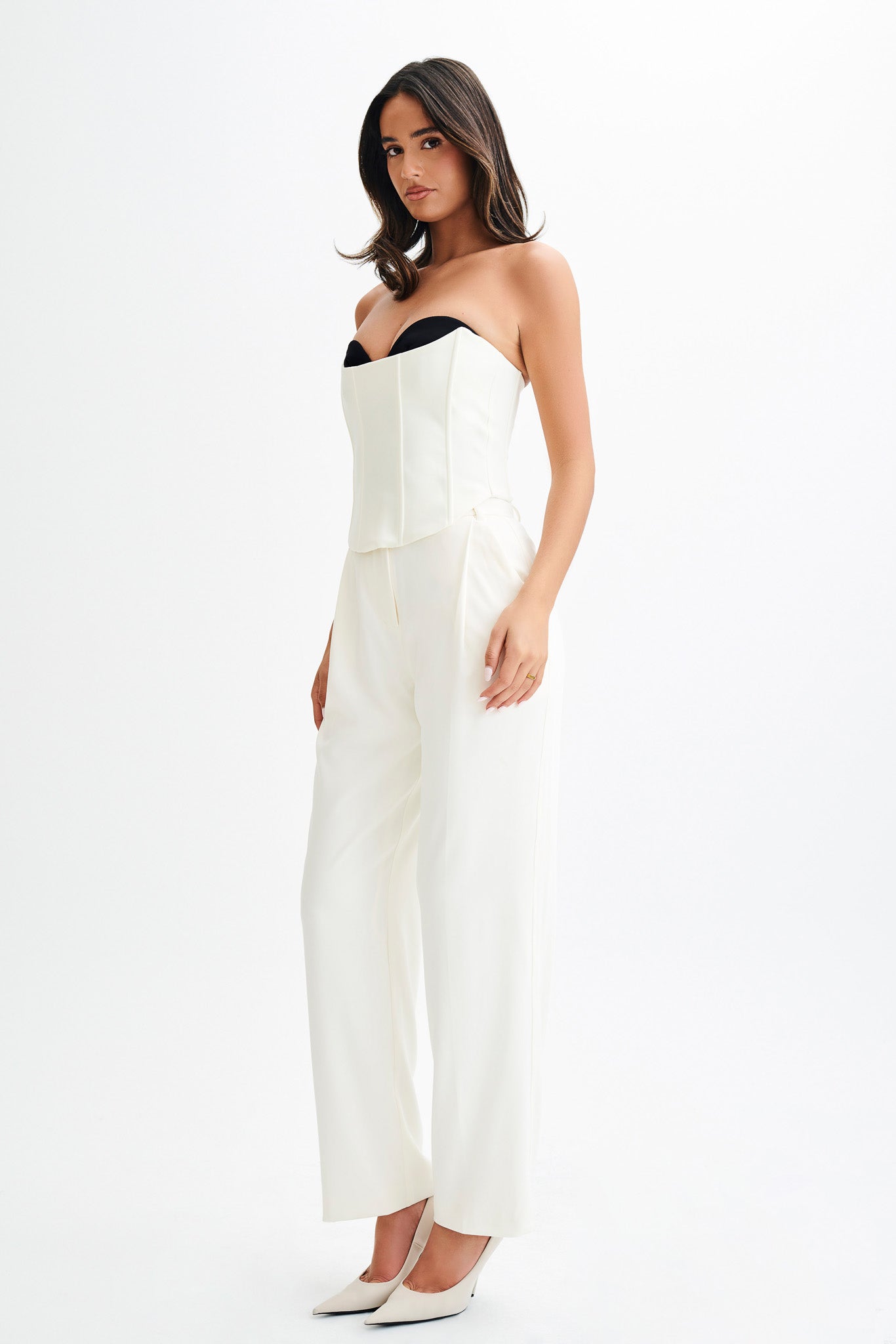 Oceane Contrast Suiting Strapless Corset - White #6