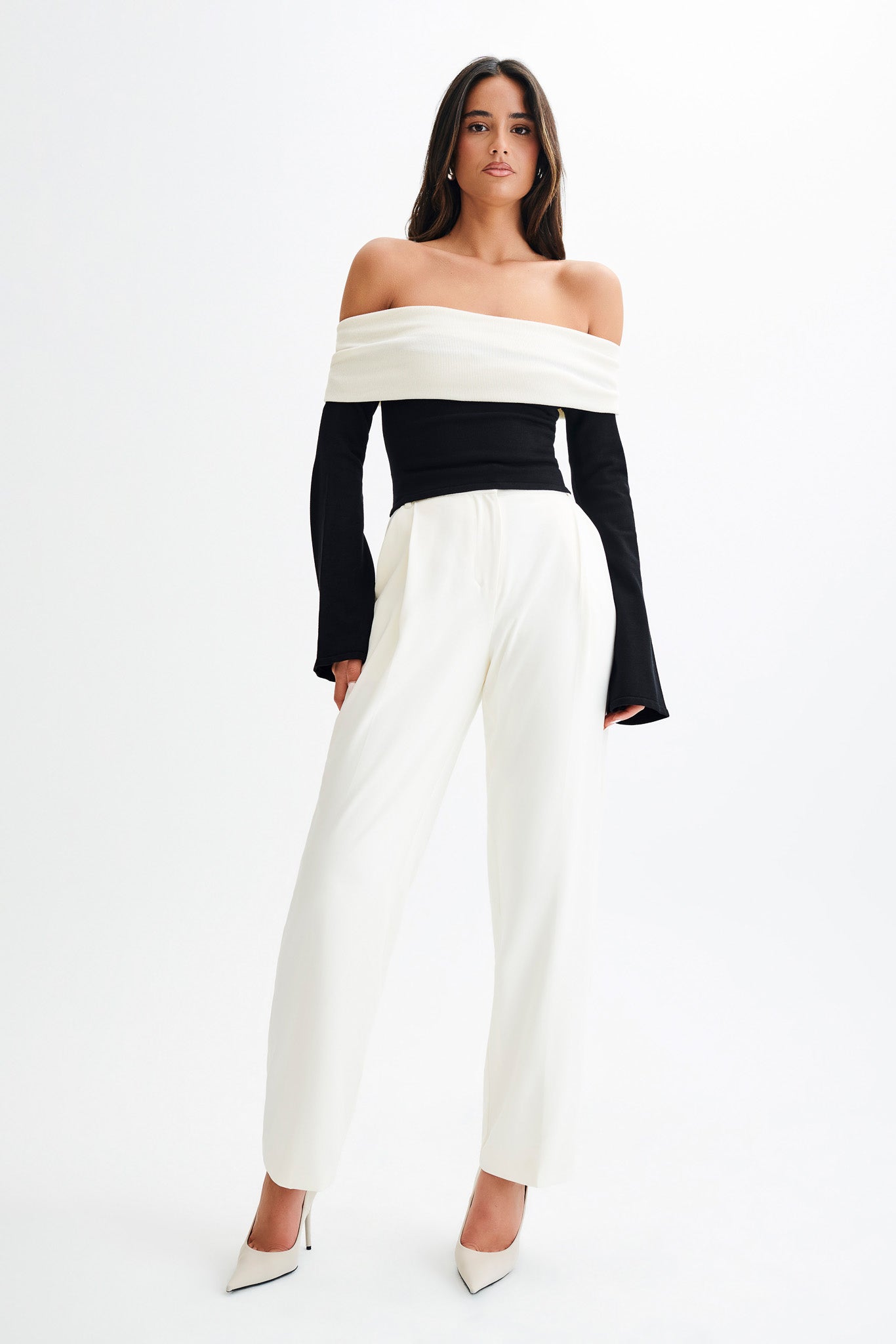 Yoko Contrast Overlay Knit Top - Black/White