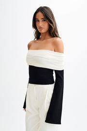 Yoko Contrast Overlay Knit Top - Black/White