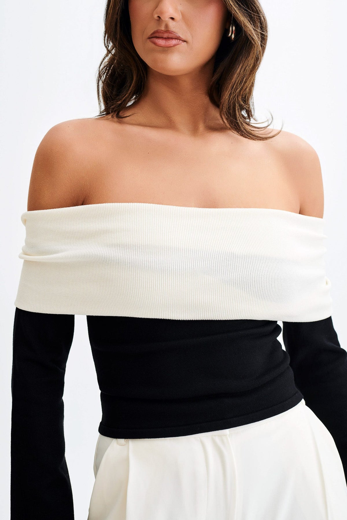 Yoko Contrast Overlay Knit Top - Black/White #3