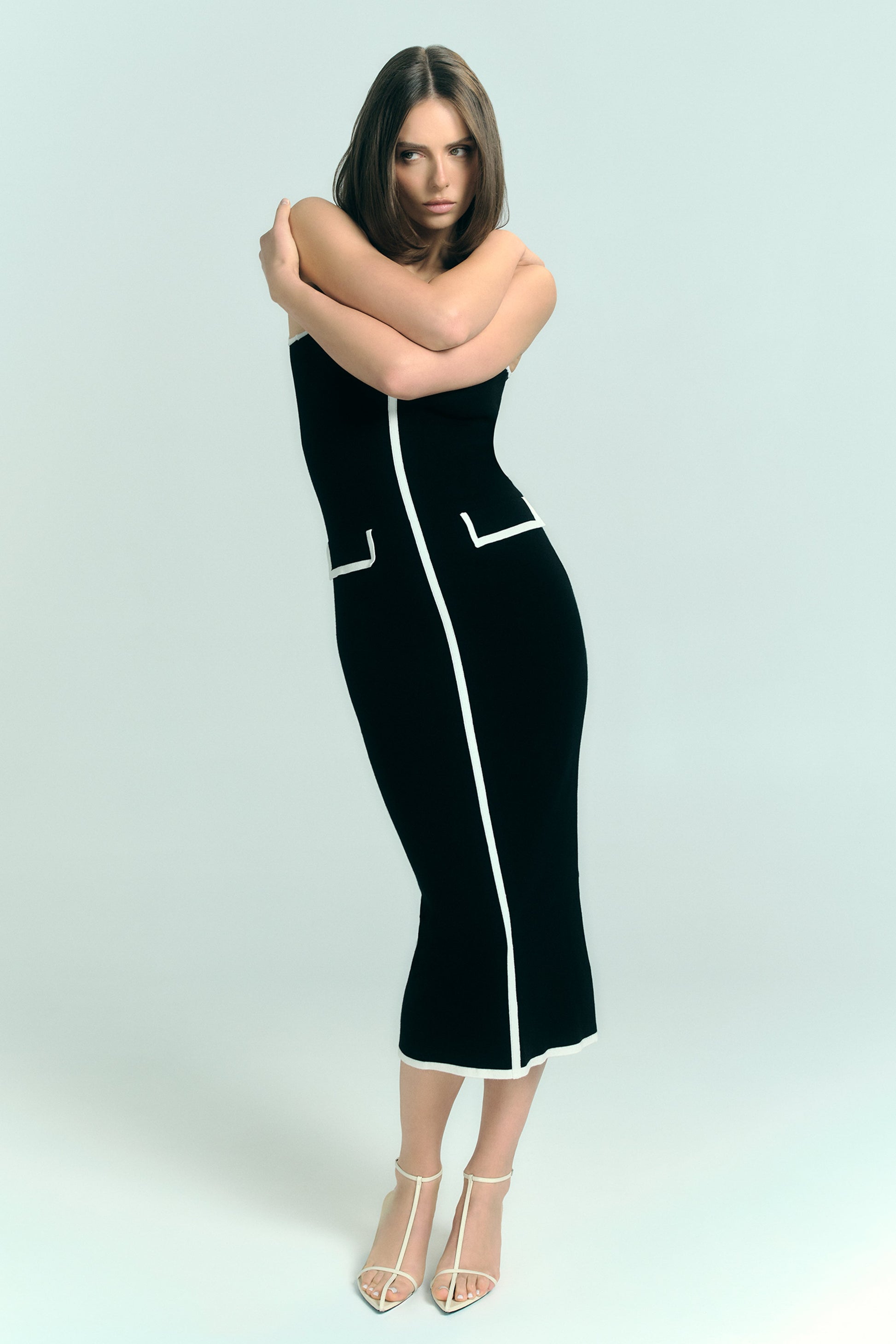 Eimear Contrast Knit Midi Dress - Black/White #2