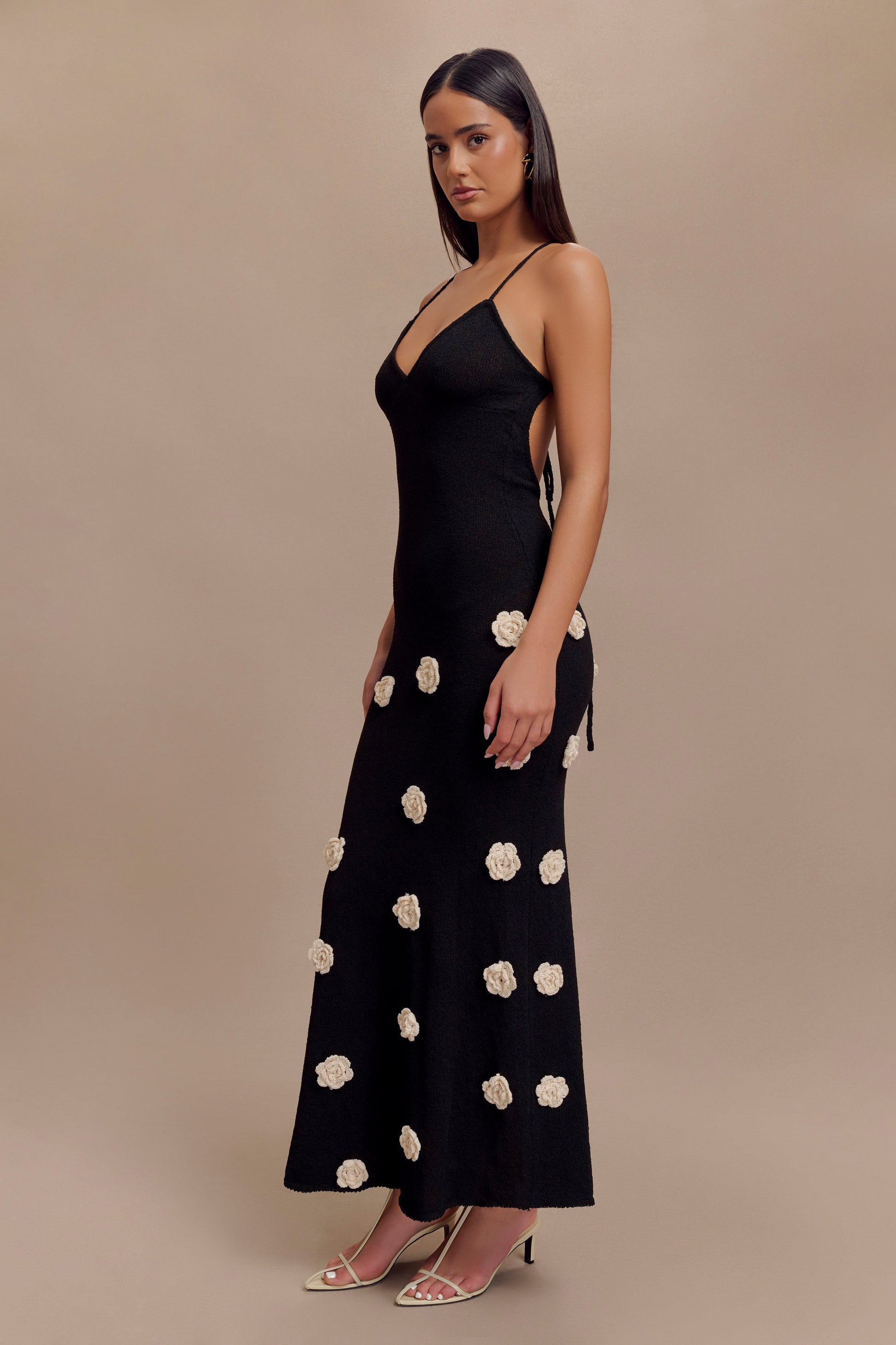 Suki Knit Maxi Dress With Flowers - Black/White #3