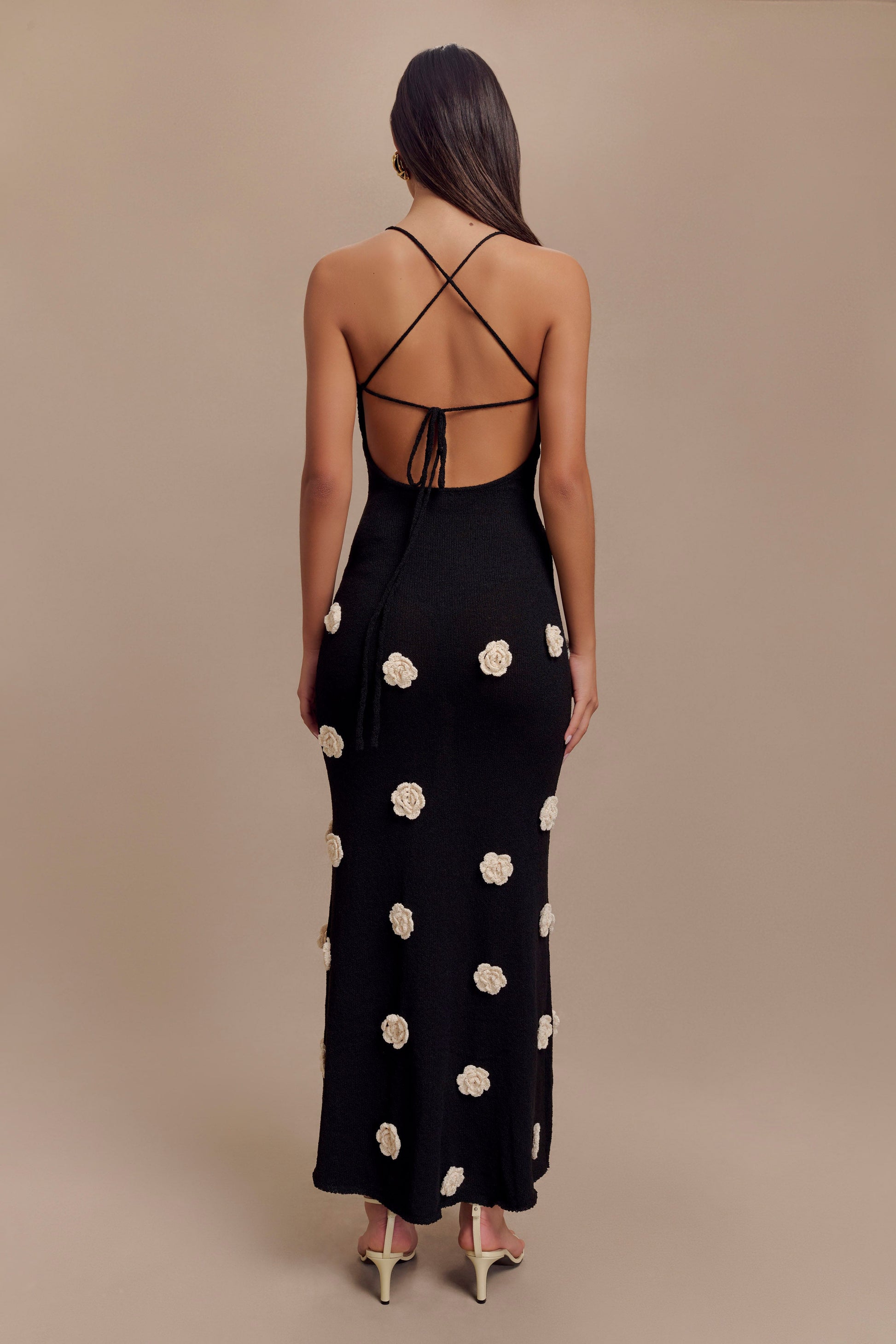 Suki Knit Maxi Dress With Flowers - Black/White #2