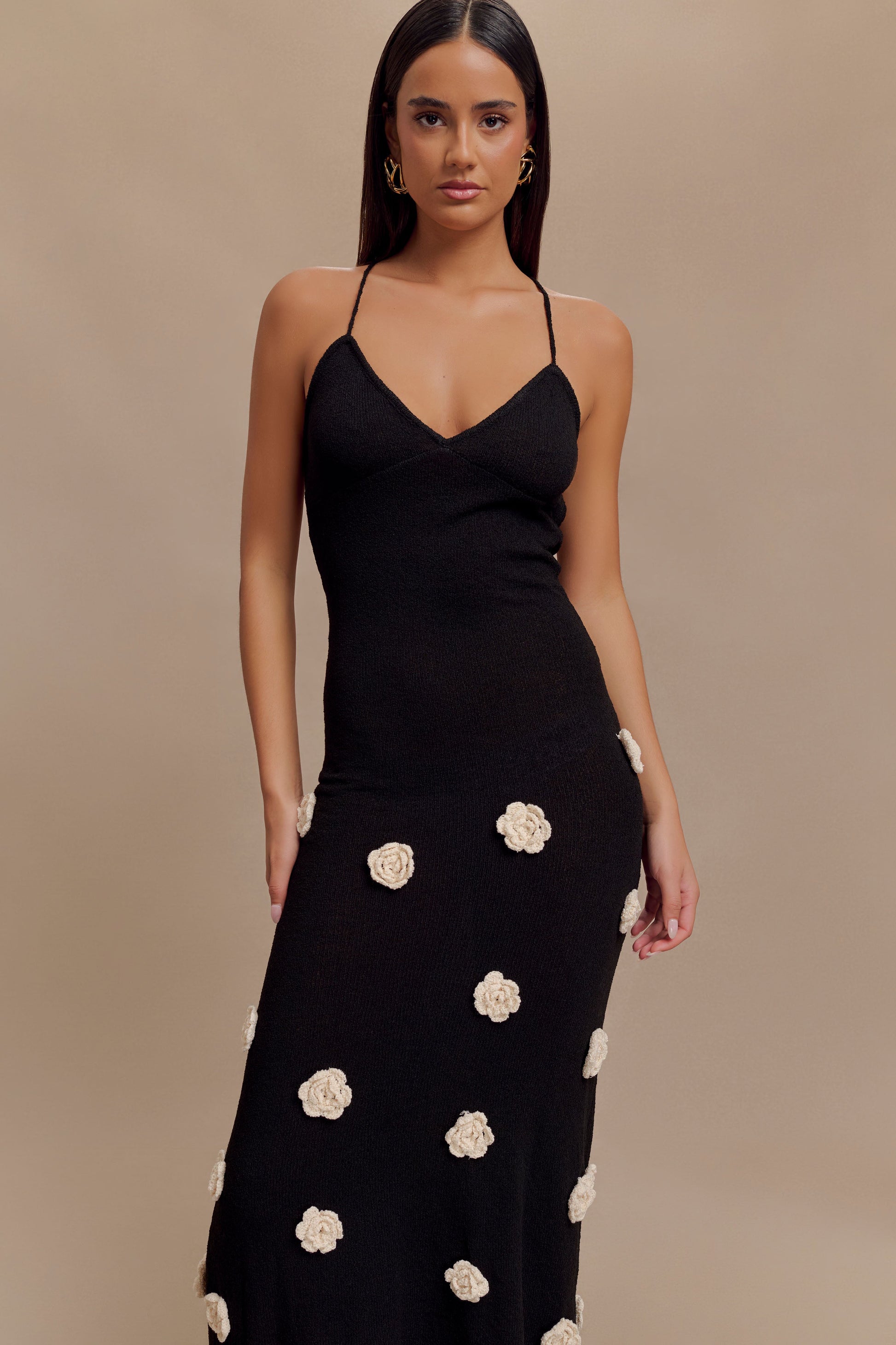 Suki Knit Maxi Dress With Flowers - Black/White #4