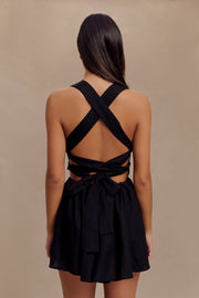 Loz Tie Back Linen Mini Dress - Black