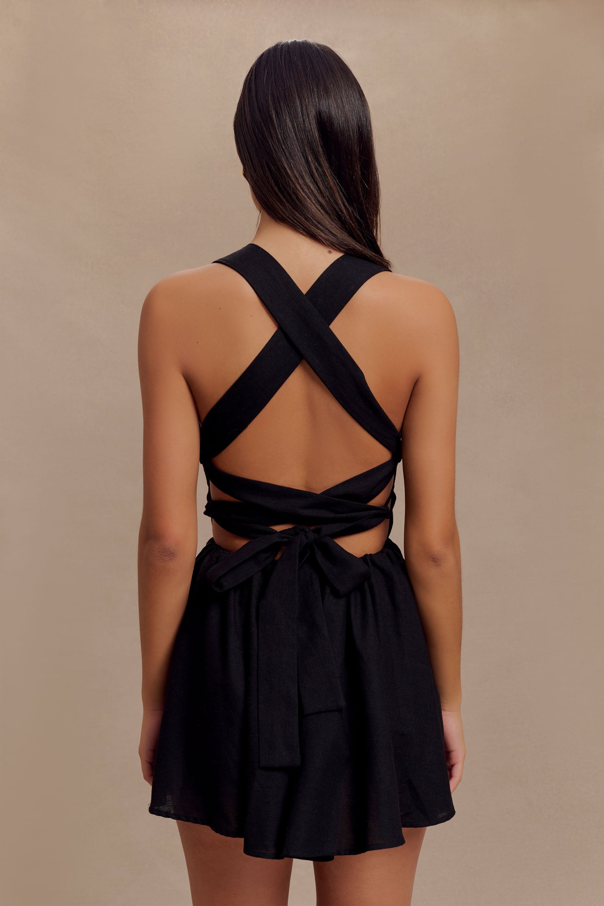 Loz Tie Back Linen Mini Dress - Black #6