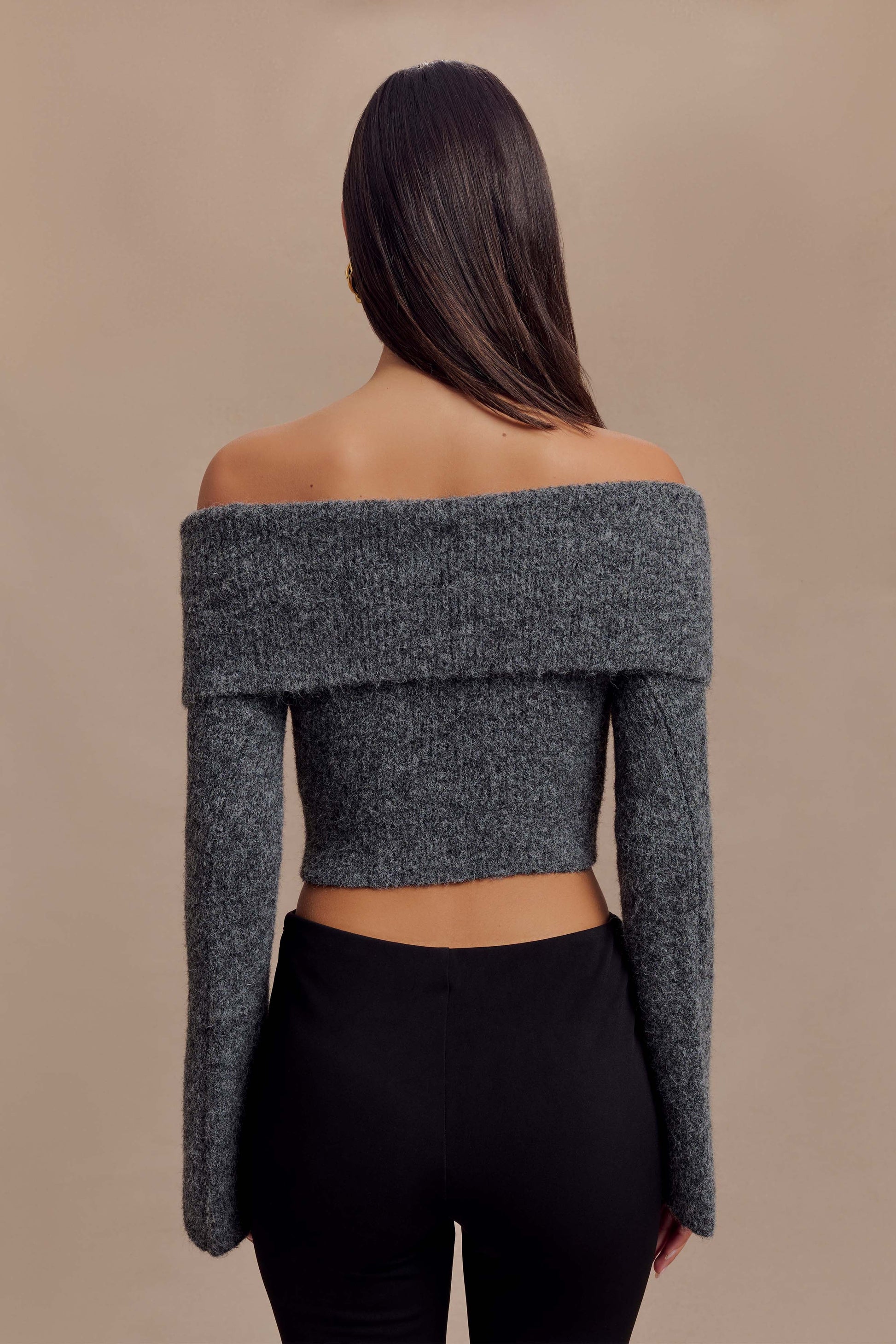 Baxter Off Shoulder Fluffy Knit Top - Charcoal #2