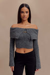 Baxter Off Shoulder Fluffy Knit Top - Taupe