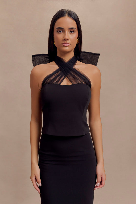 Maryam Tulle Bow Top - Black