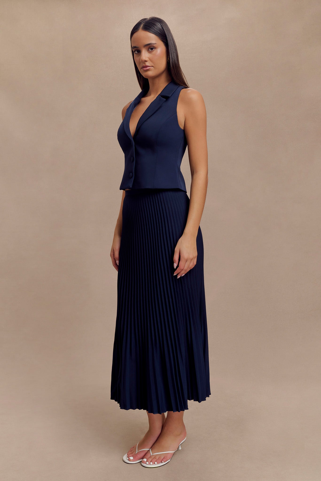 Twyla Pleated Suiting Maxi Skirt - Navy