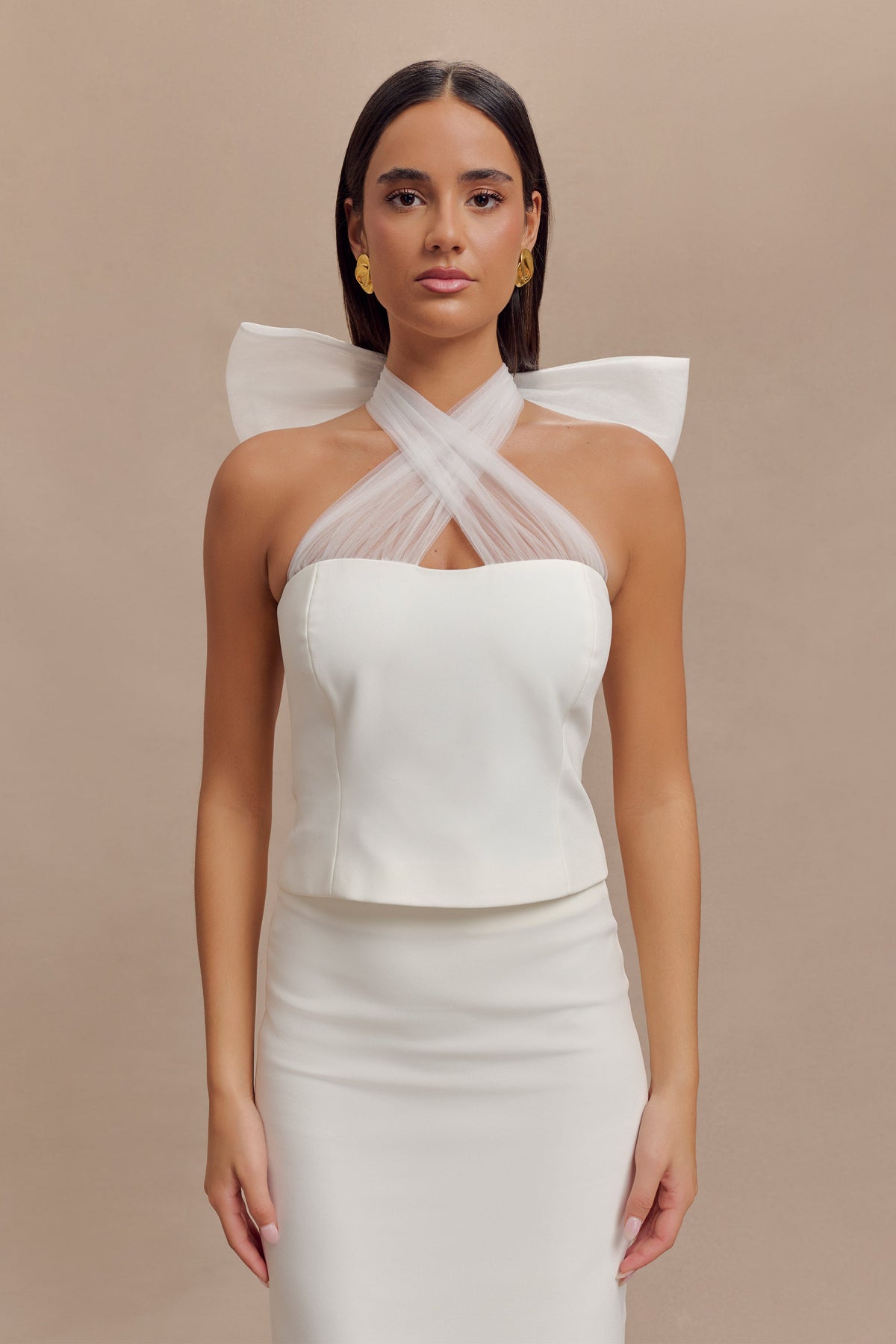 Maryam Tulle Bow Top - White #8