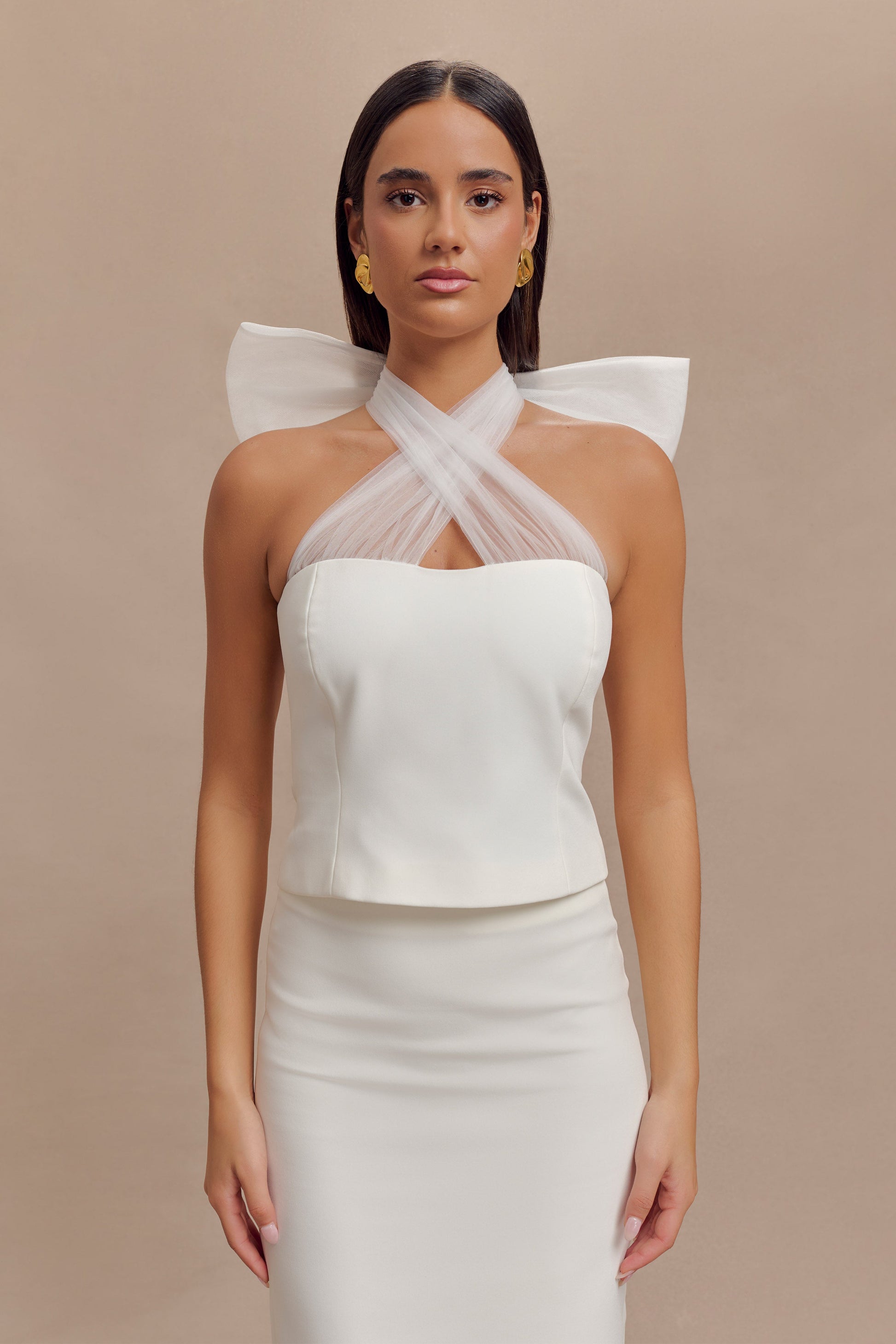 Maryam Tulle Bow Top - White #8