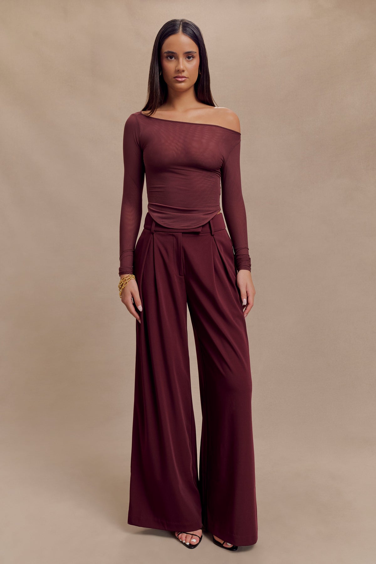 Colette Boat Neck Mesh Top - Mahogany #5