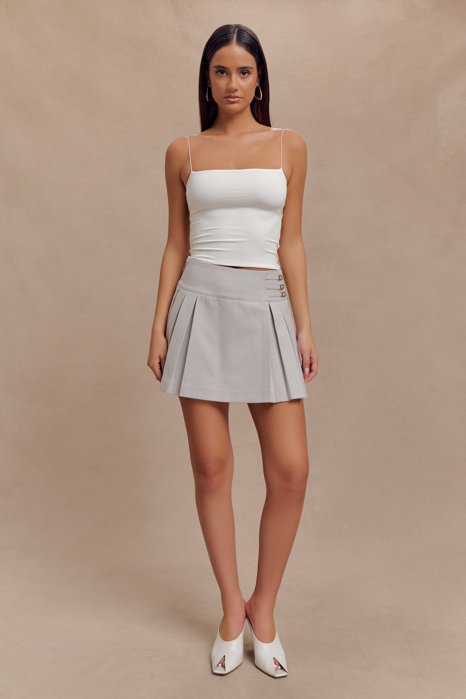 Angie Pleated Buckle Mini Skirt - Grey #4