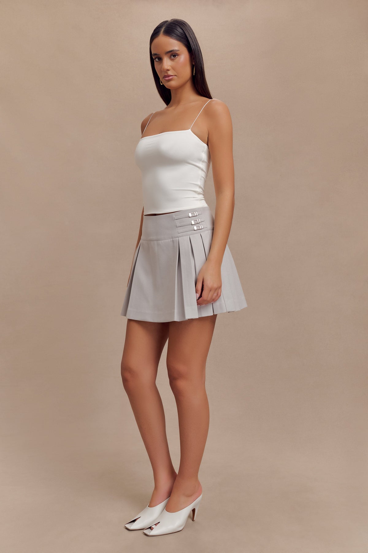 Angie Pleated Buckle Mini Skirt - Grey #6