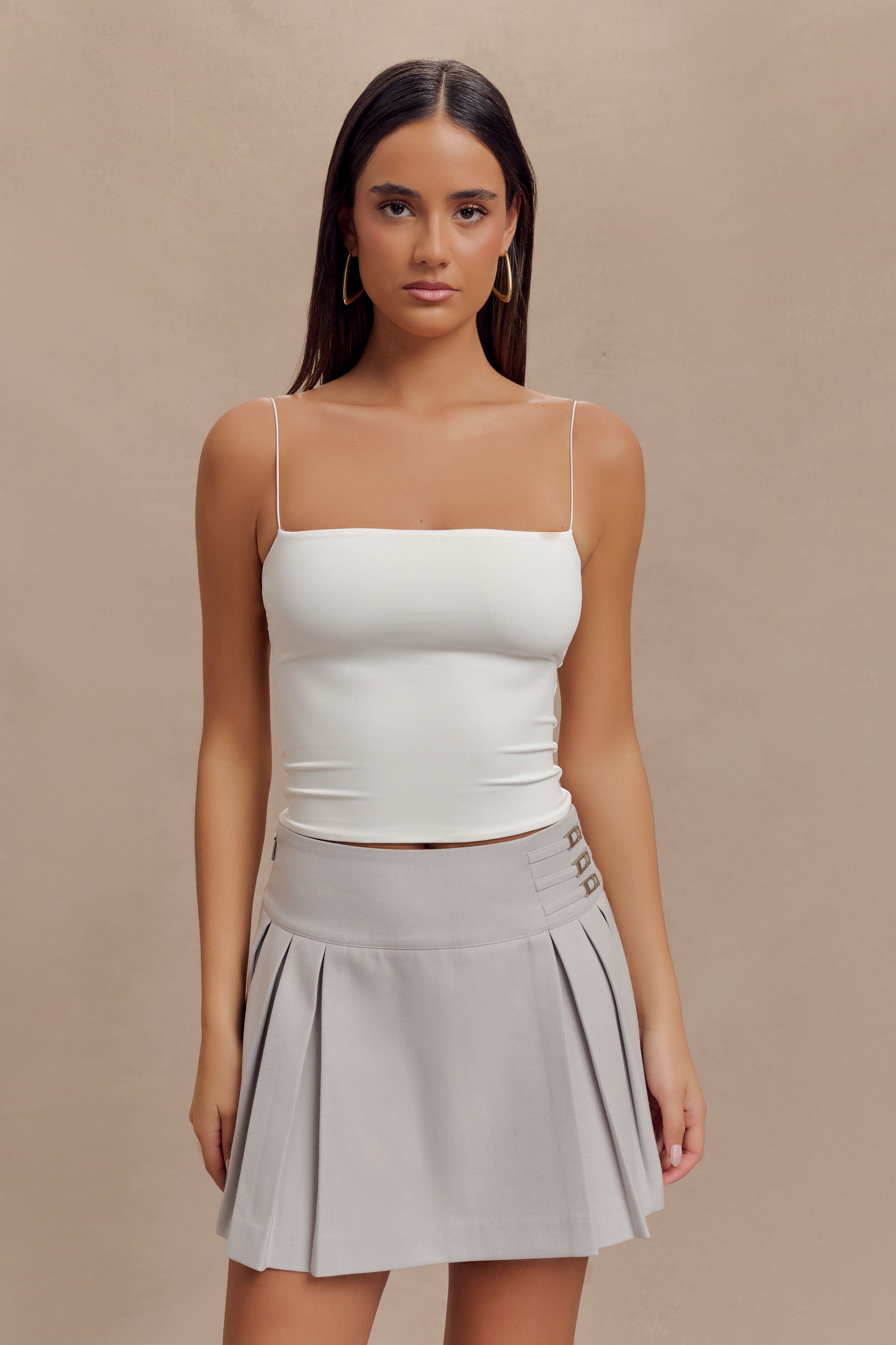 Angie Pleated Buckle Mini Skirt - Grey #3