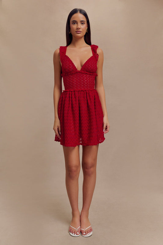 Ezra Lace Mini Dress - Deep Red