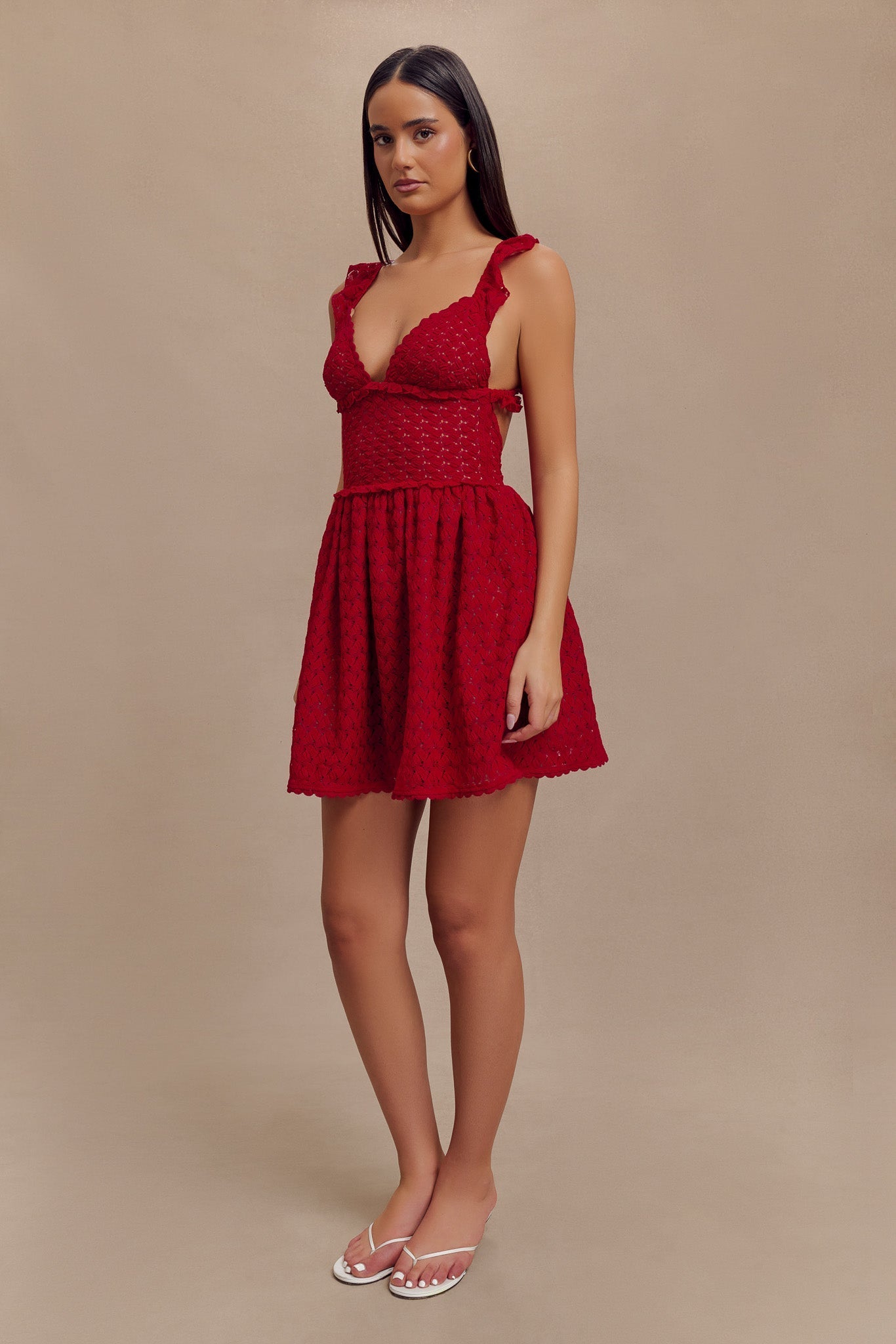 Ezra Lace Mini Dress - Deep Red