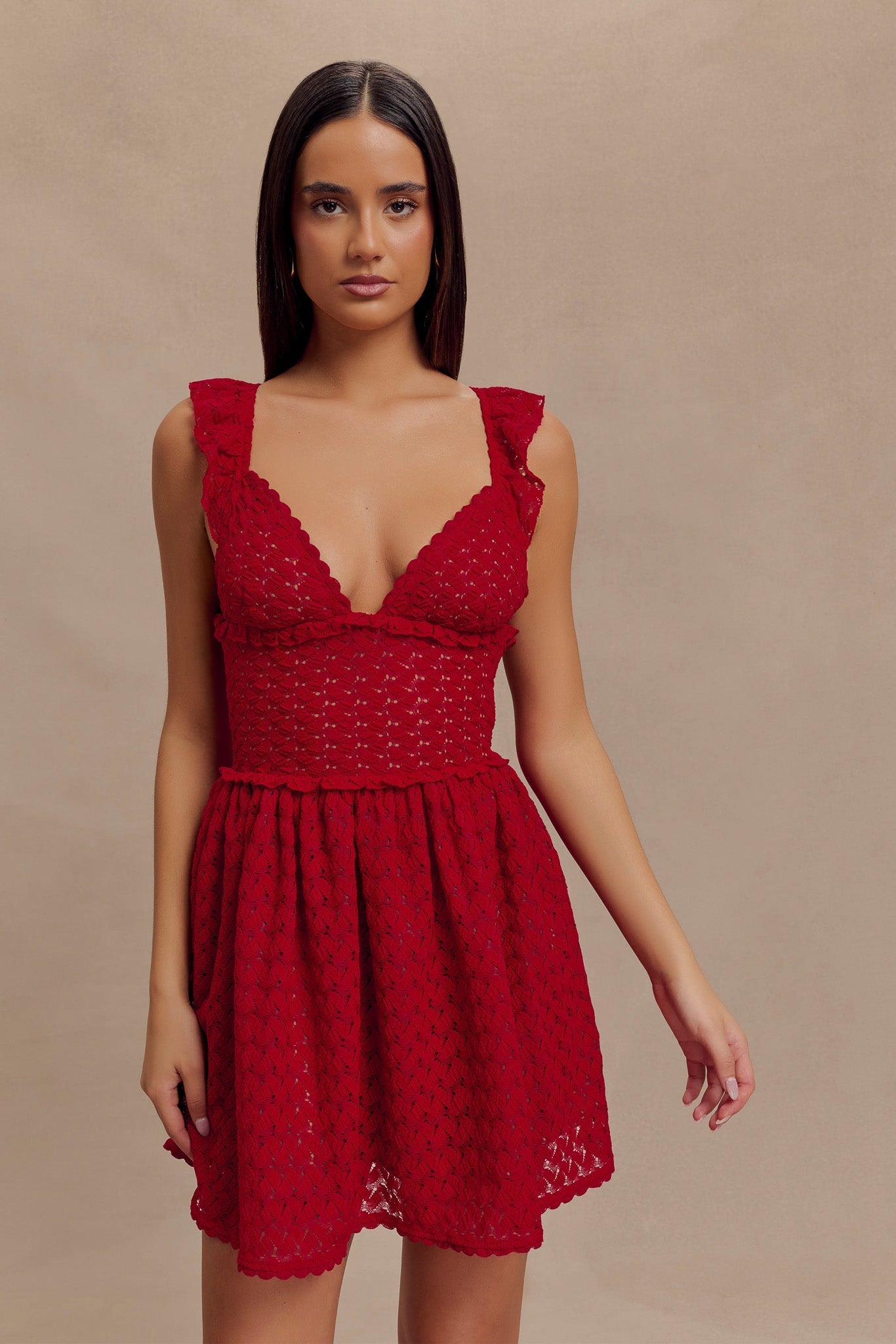 Ezra Lace Mini Dress - Deep Red #4