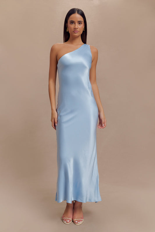 Camille One Shoulder Satin Maxi Dress - Cornflower Blue