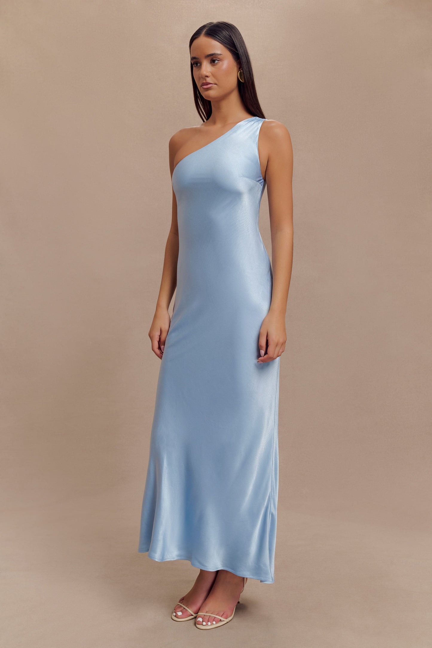 Camille One Shoulder Satin Maxi Dress - Cornflower Blue