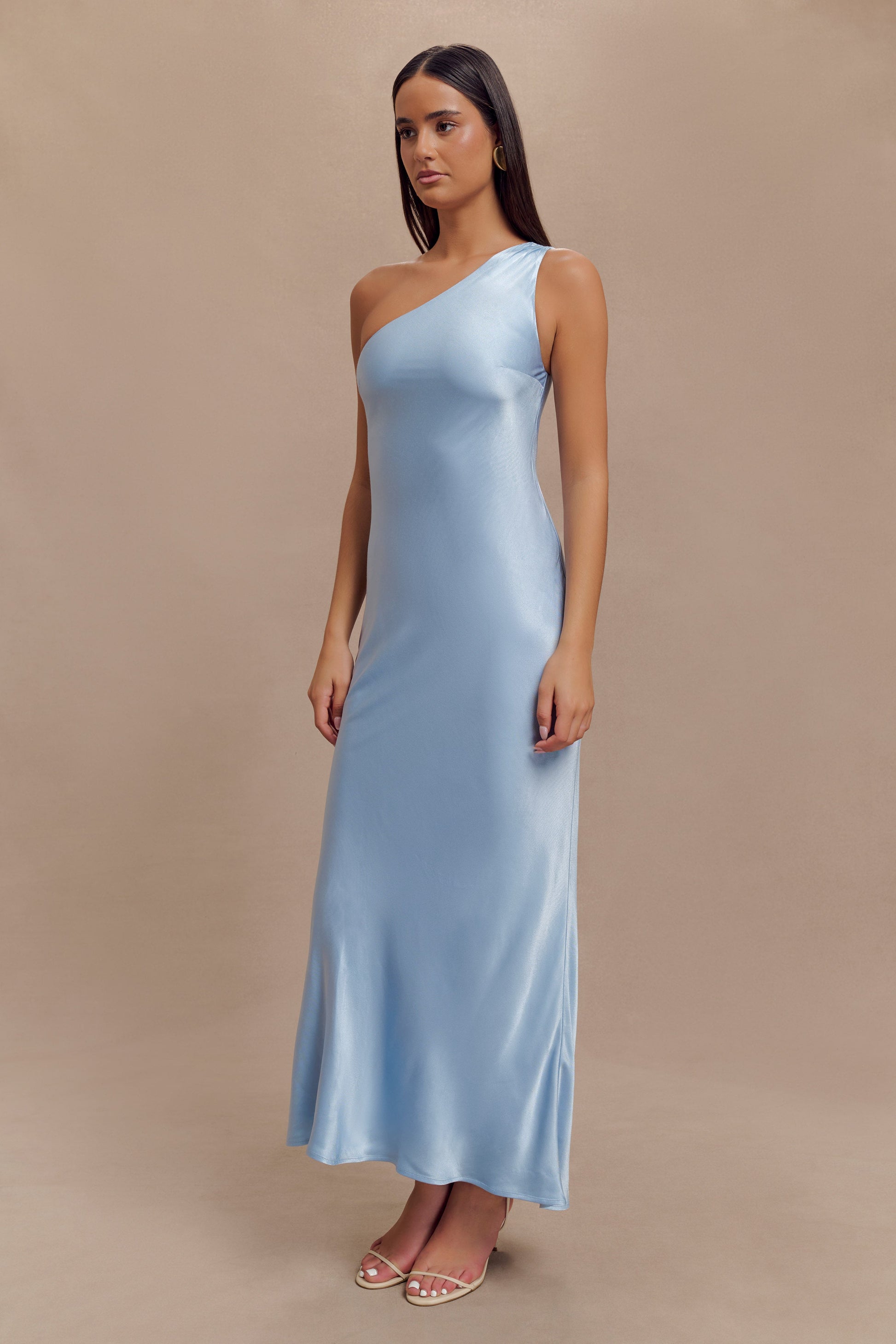 Camille One Shoulder Satin Maxi Dress - Cornflower Blue #3