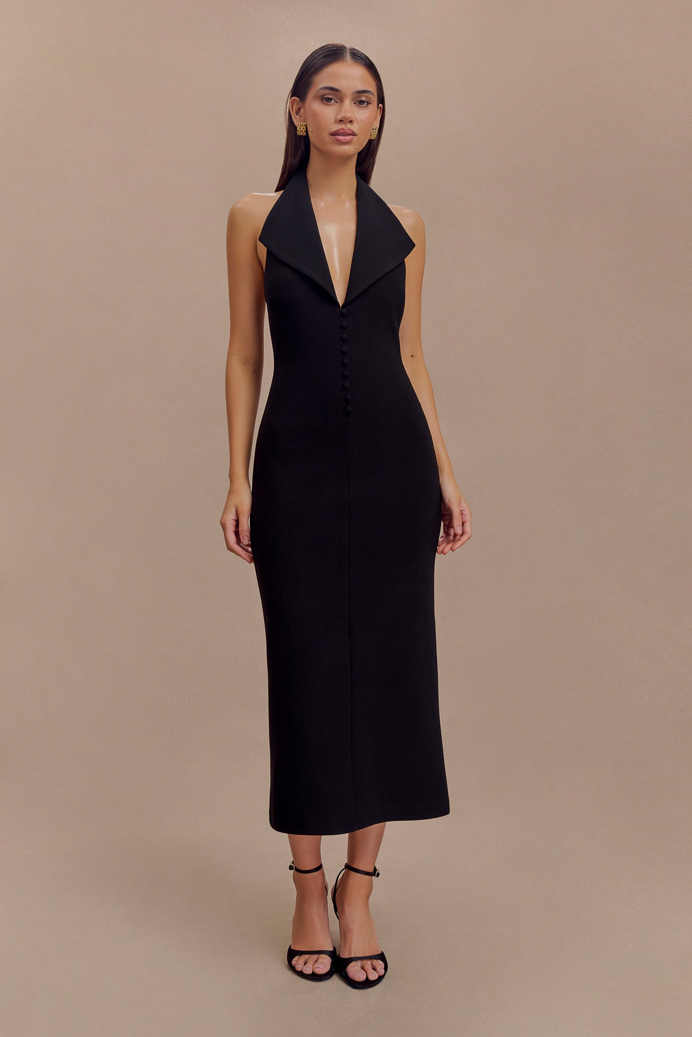 Annita Crepe Halter Midi Dress - Black #6