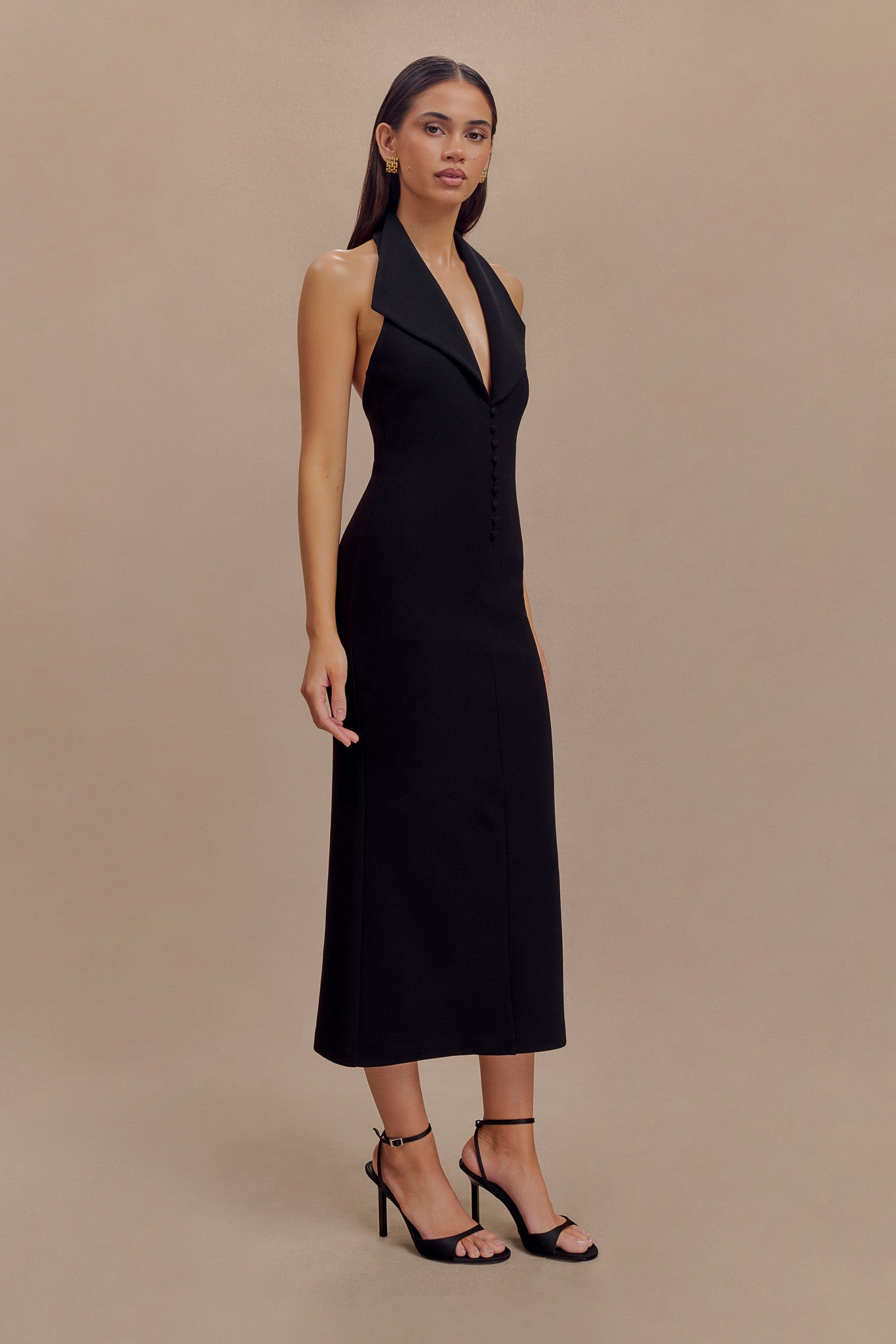 Annita Crepe Halter Midi Dress - Black #5