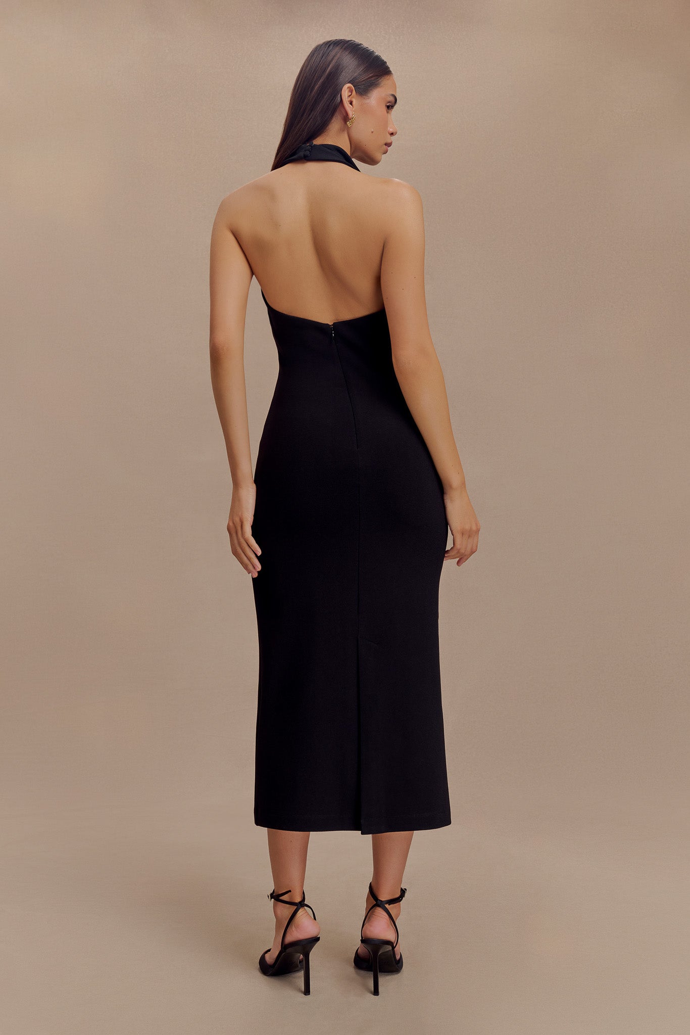 Annita Crepe Halter Midi Dress - Black #2