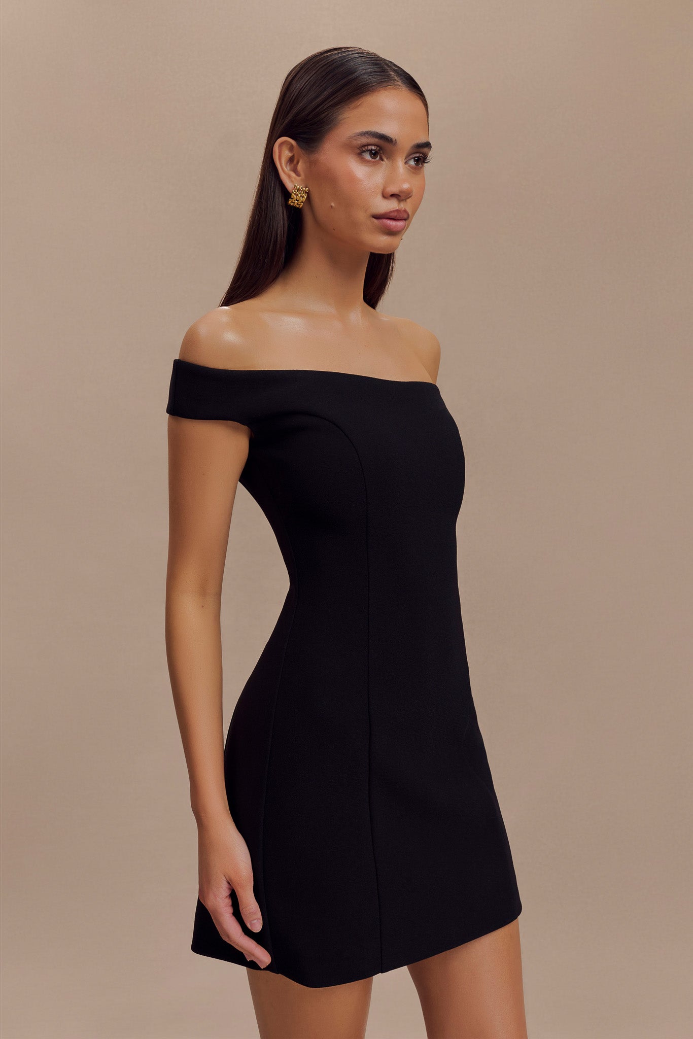 Cassidy Crepe Off Shoulder Mini Dress - Black #7