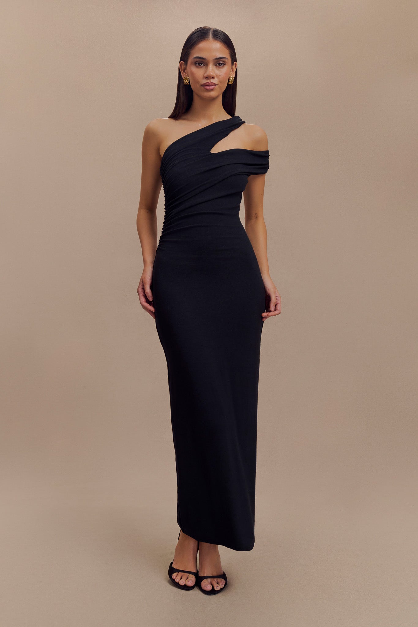 Anastasia One Shoulder Modal Midi Dress - Black